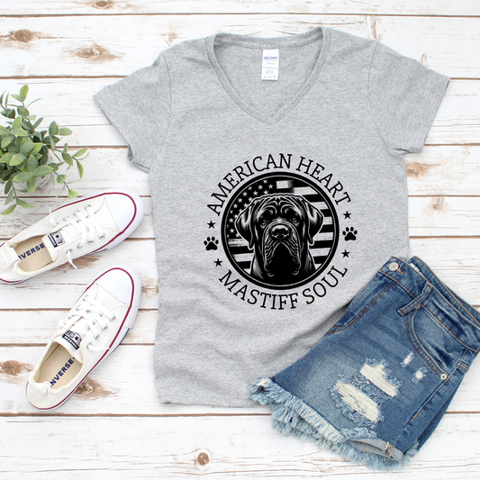 American Heart Mastiff Soul V-Neck T-Shirt
