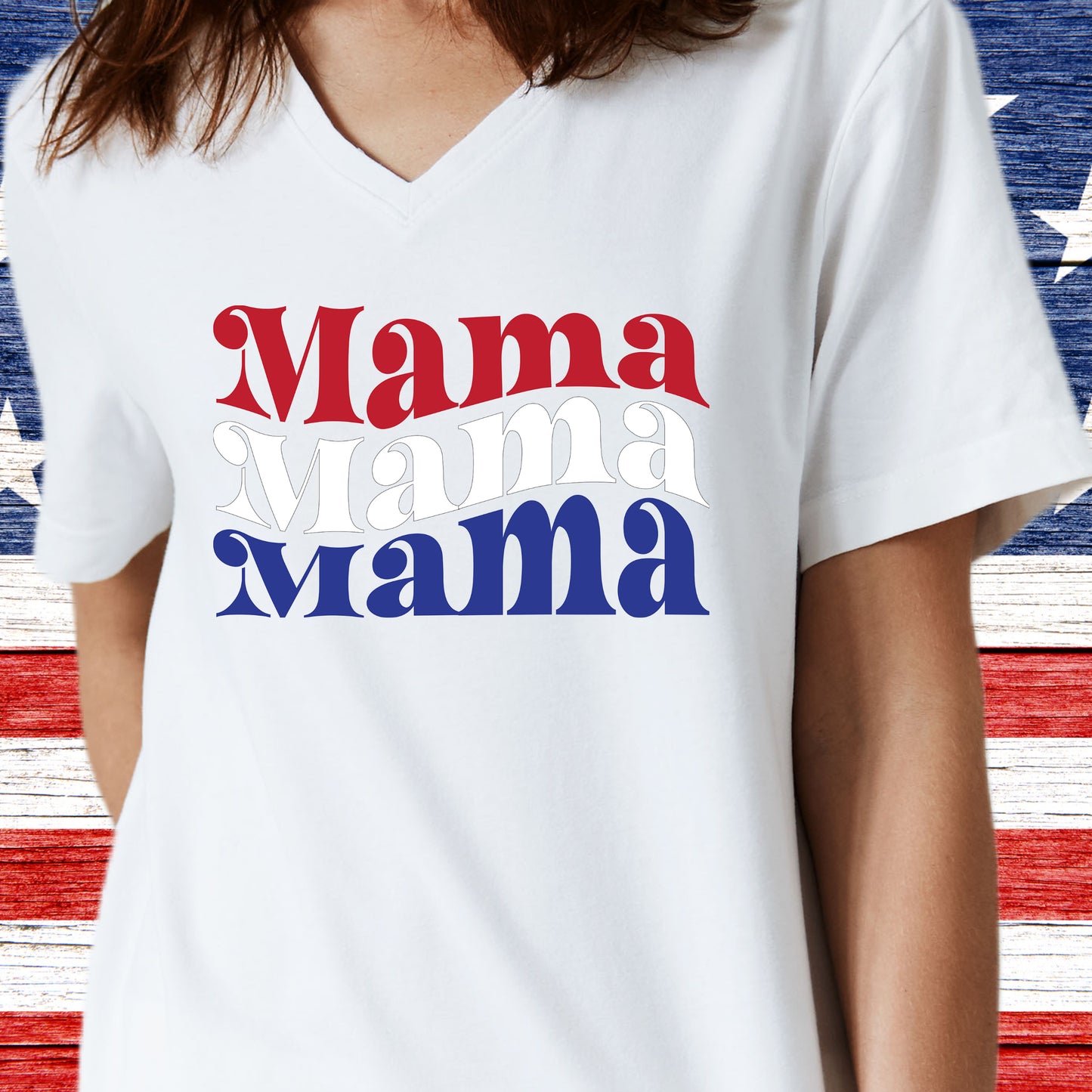 Mama Patriotic V-Neck - Bold USA Pride
