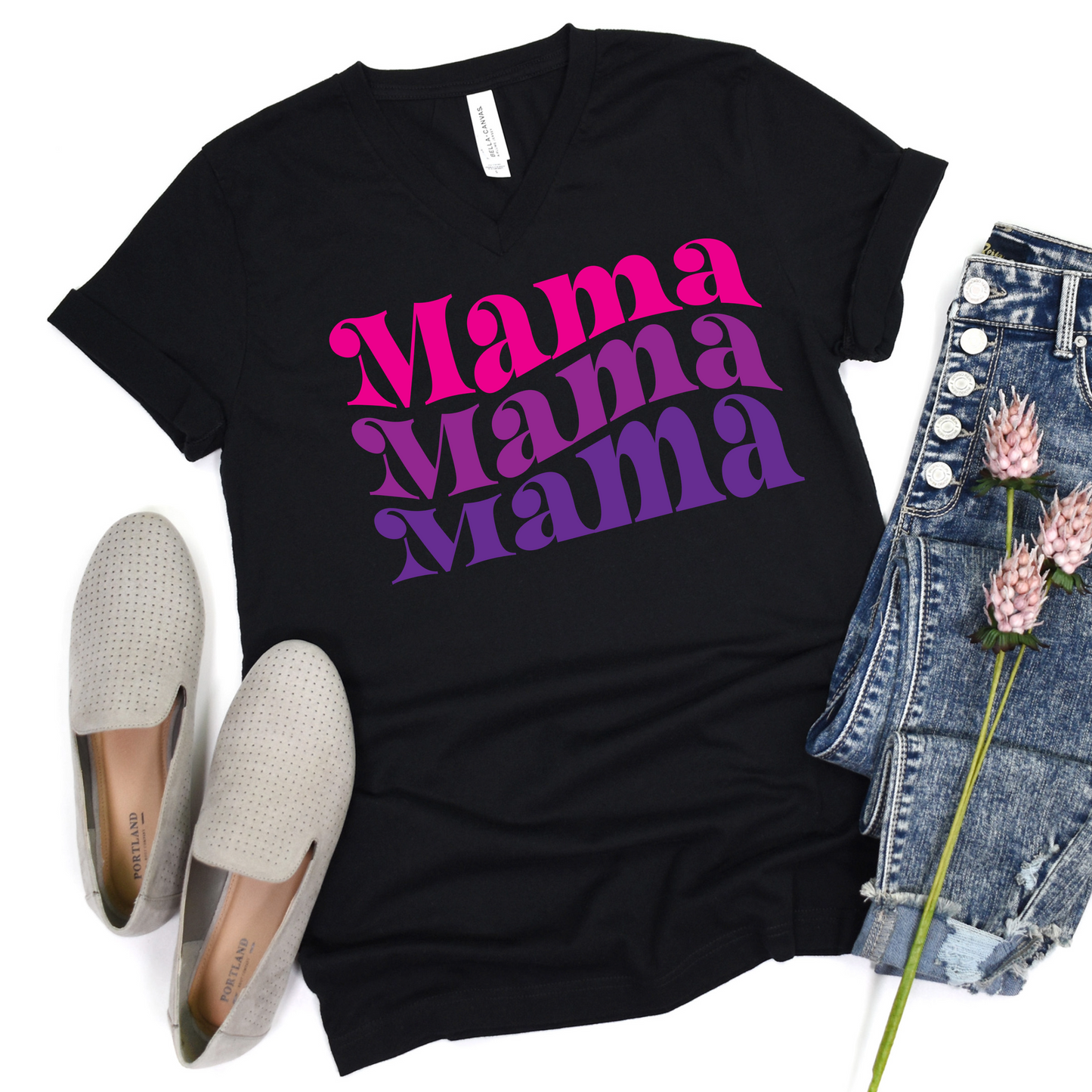 Mama Retro V-neck Tee - Nostalgic Mom Charm
