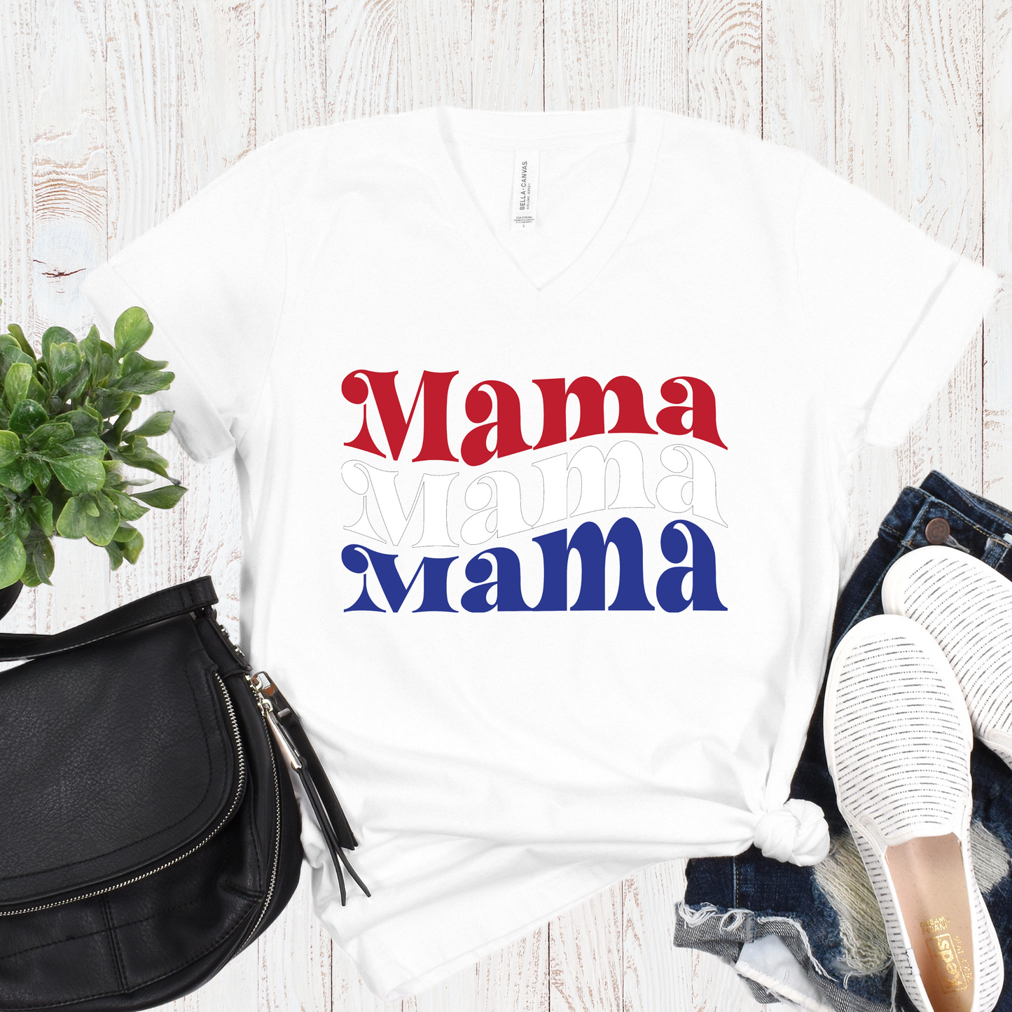 Mama Patriotic V-Neck - Bold USA Pride