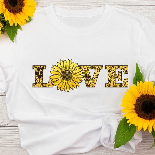 Sunflower T-Shirt For Woman TShirt With Love Graphic T Shirt With Floral Pattern Shirt With Fall Flower TShirt For Garden T Shirt Women's Fall Shirt