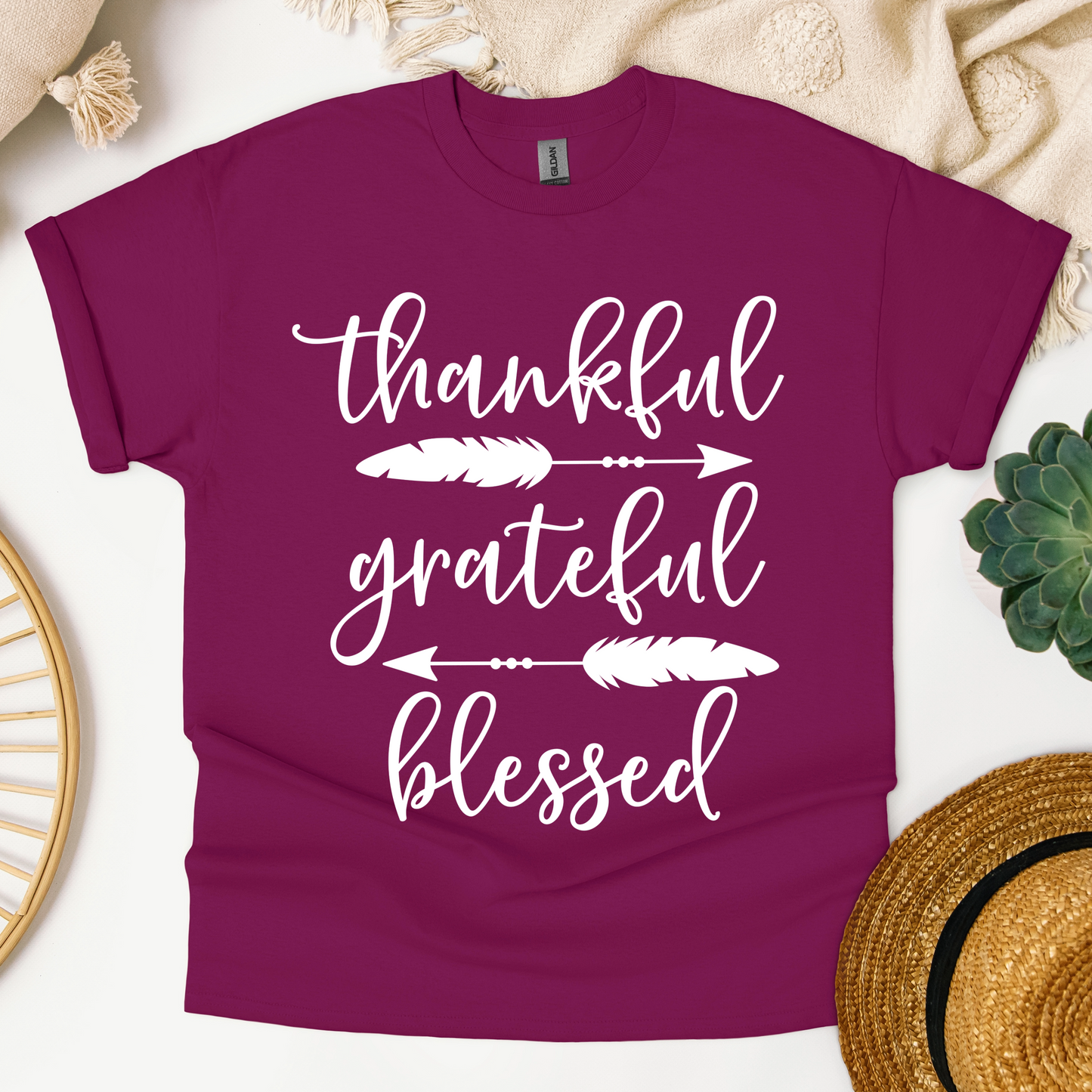 Thankful Grateful Blessed T-Shirt - Inspirational Graphic Tee