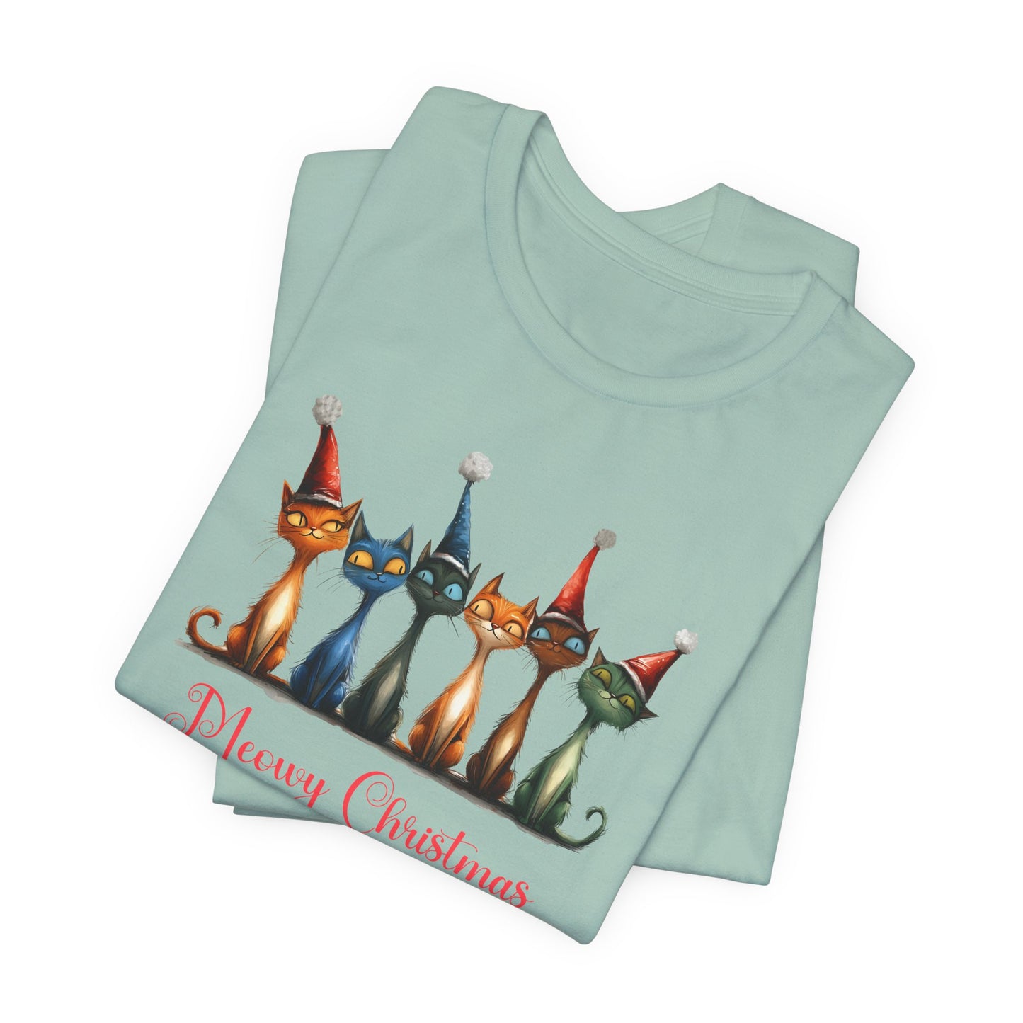 Meowy Christmas T-Shirt For Holiday Cat T Shirt For Festive Feline TShirt