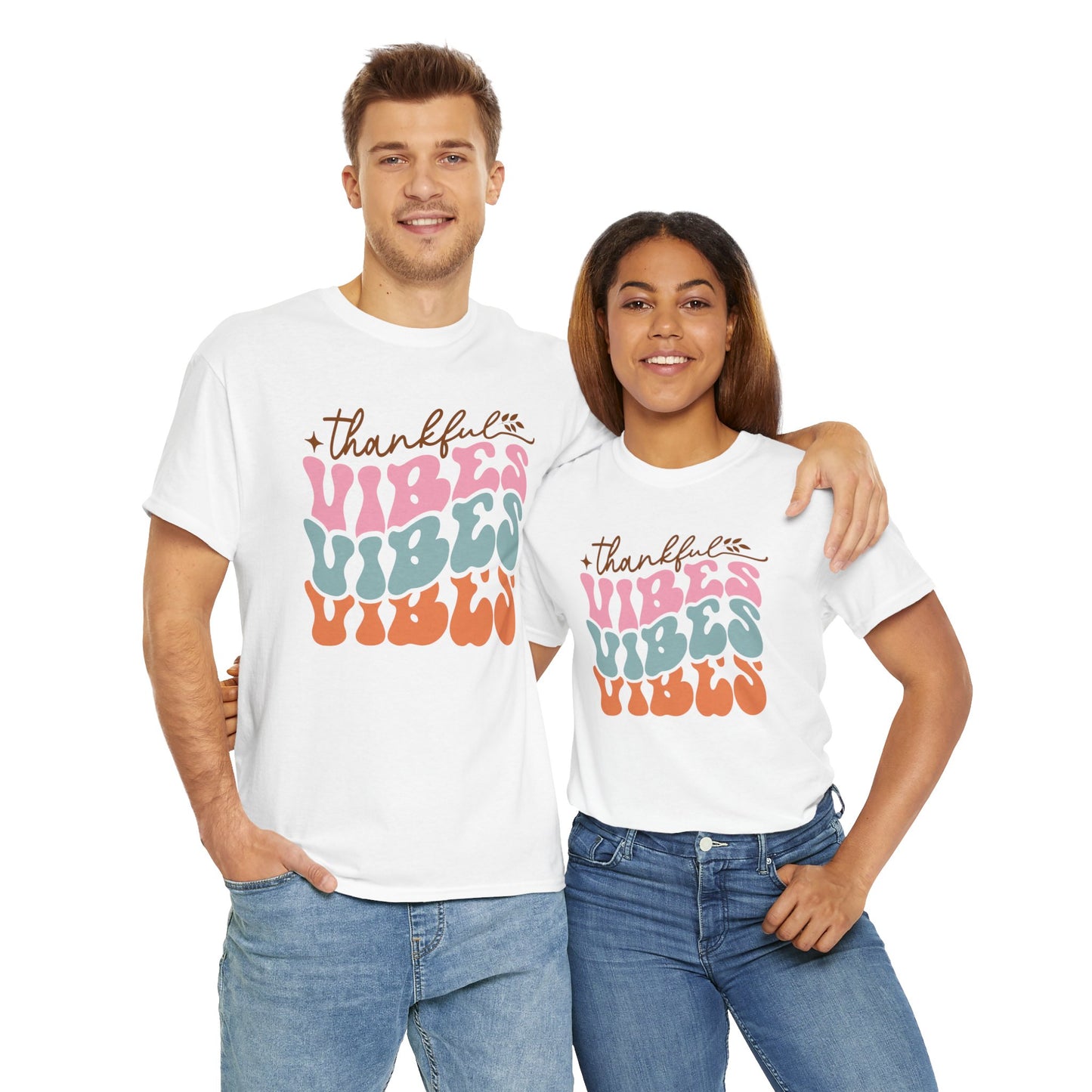 Thankful Vibes T-Shirt For Retro Thanksgiving T Shirt For Colorful Turkey Day TShirt