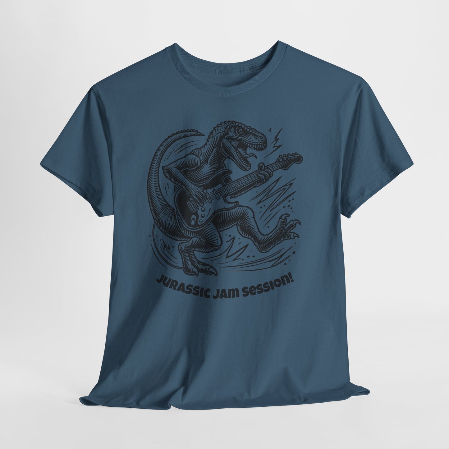 Jurassic Jam Session T-Shirt — Guitar Playing Velociraptor Graphic Tee