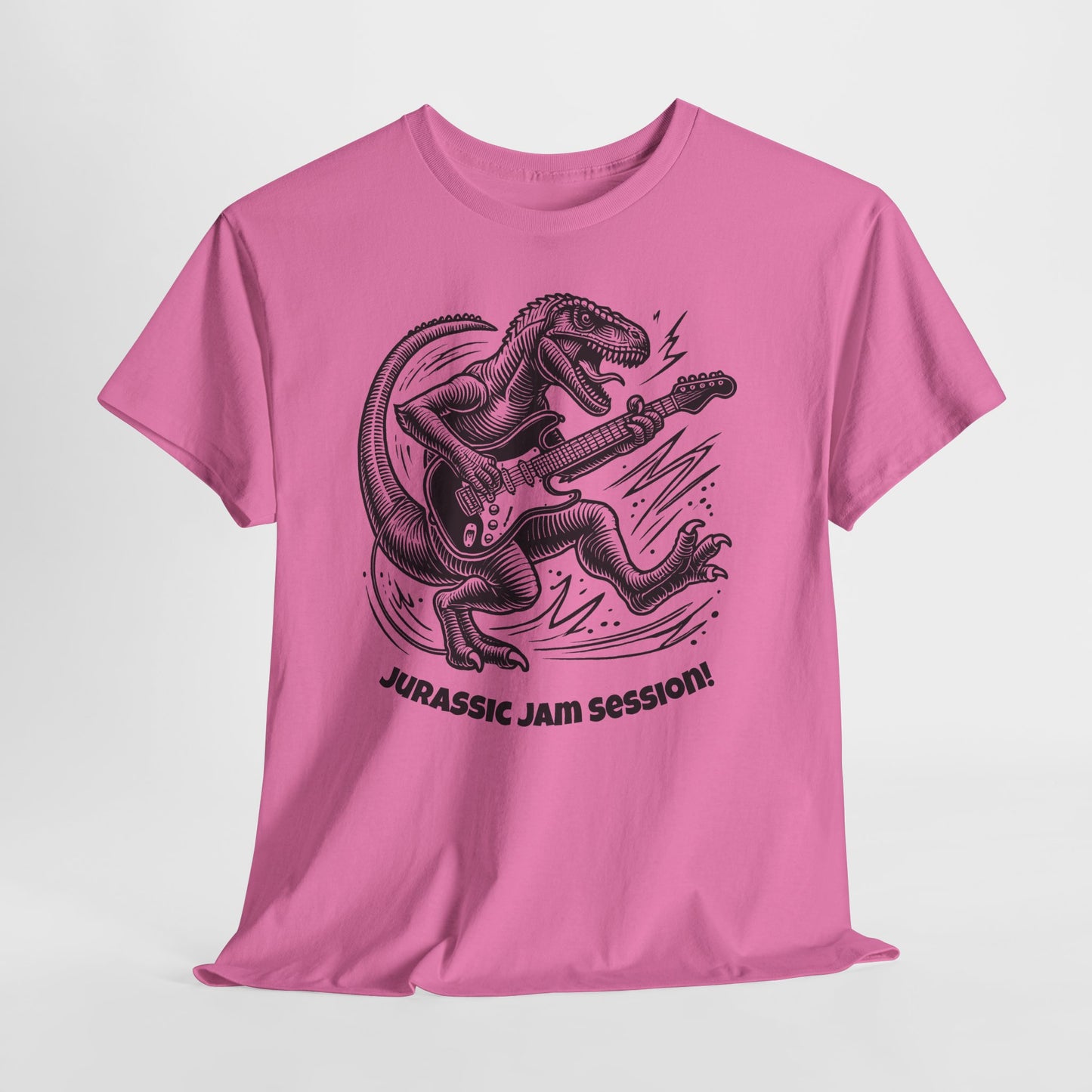 Jurassic Jam Session T-Shirt — Guitar Playing Velociraptor Graphic Tee