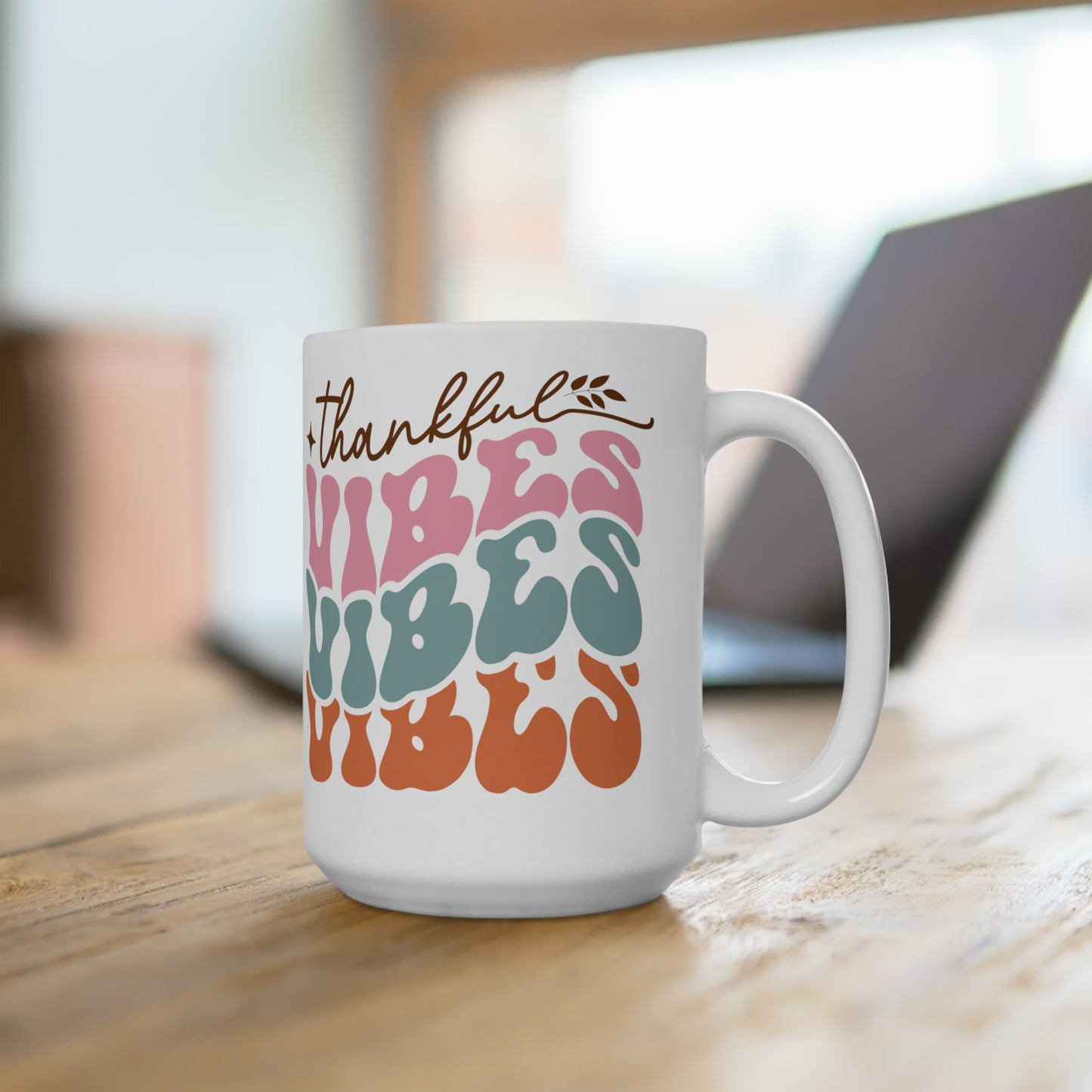 Thankful Vibes Coffee Mug Retro Style Hot Tea Cup Gift