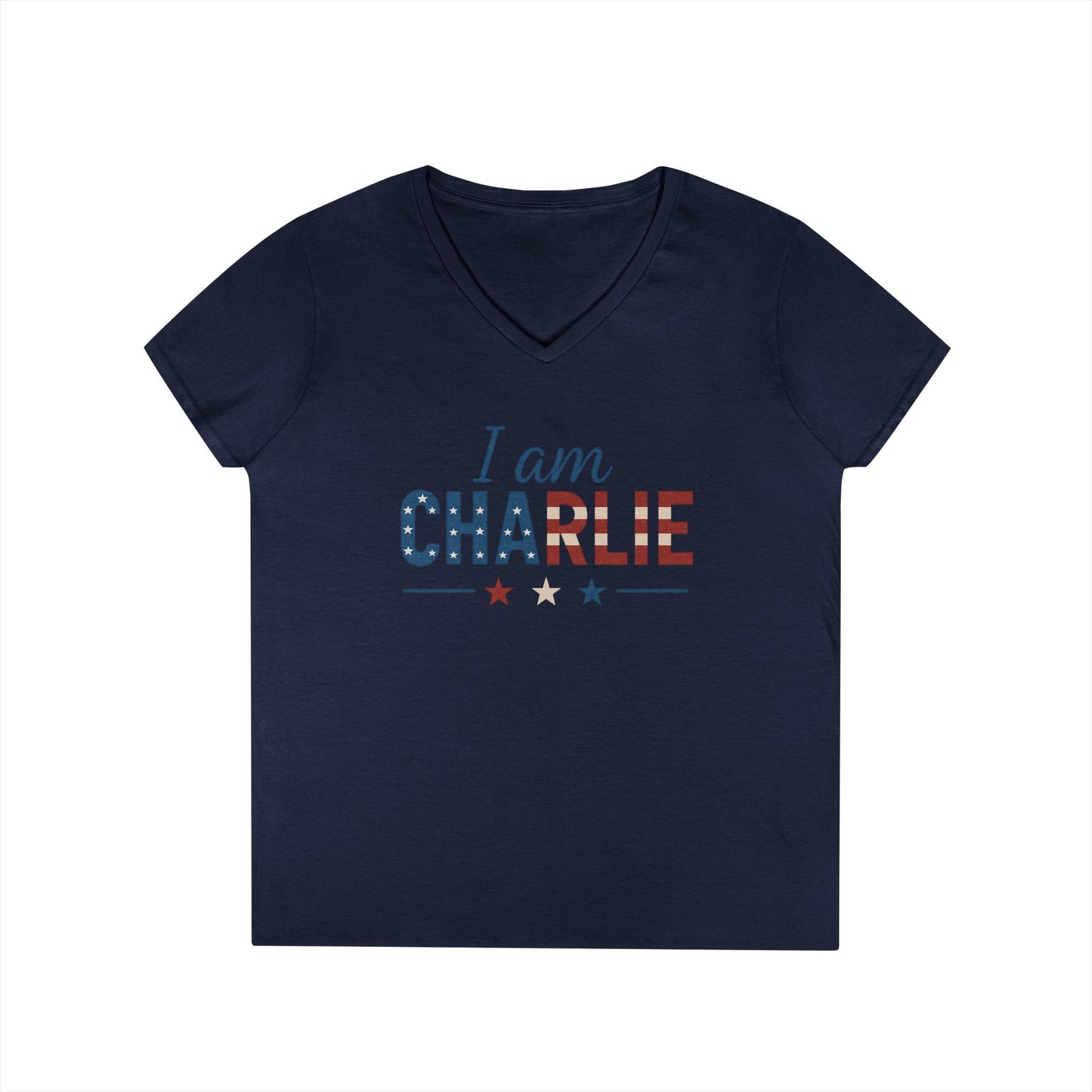 I Am Charlie V-Neck T-Shirt - Patriotic Charlie Kirk Tee