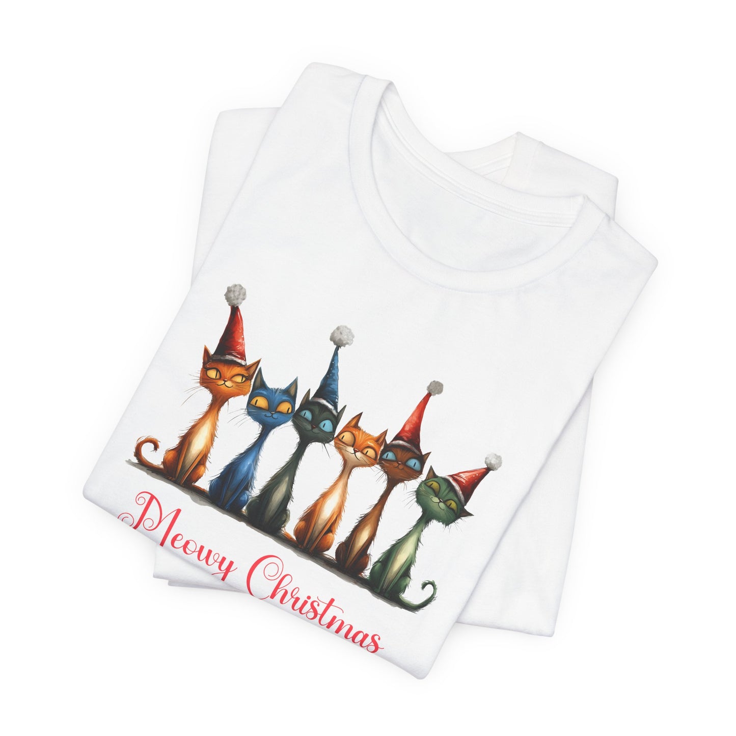 Meowy Christmas T-Shirt For Holiday Cat T Shirt For Festive Feline TShirt