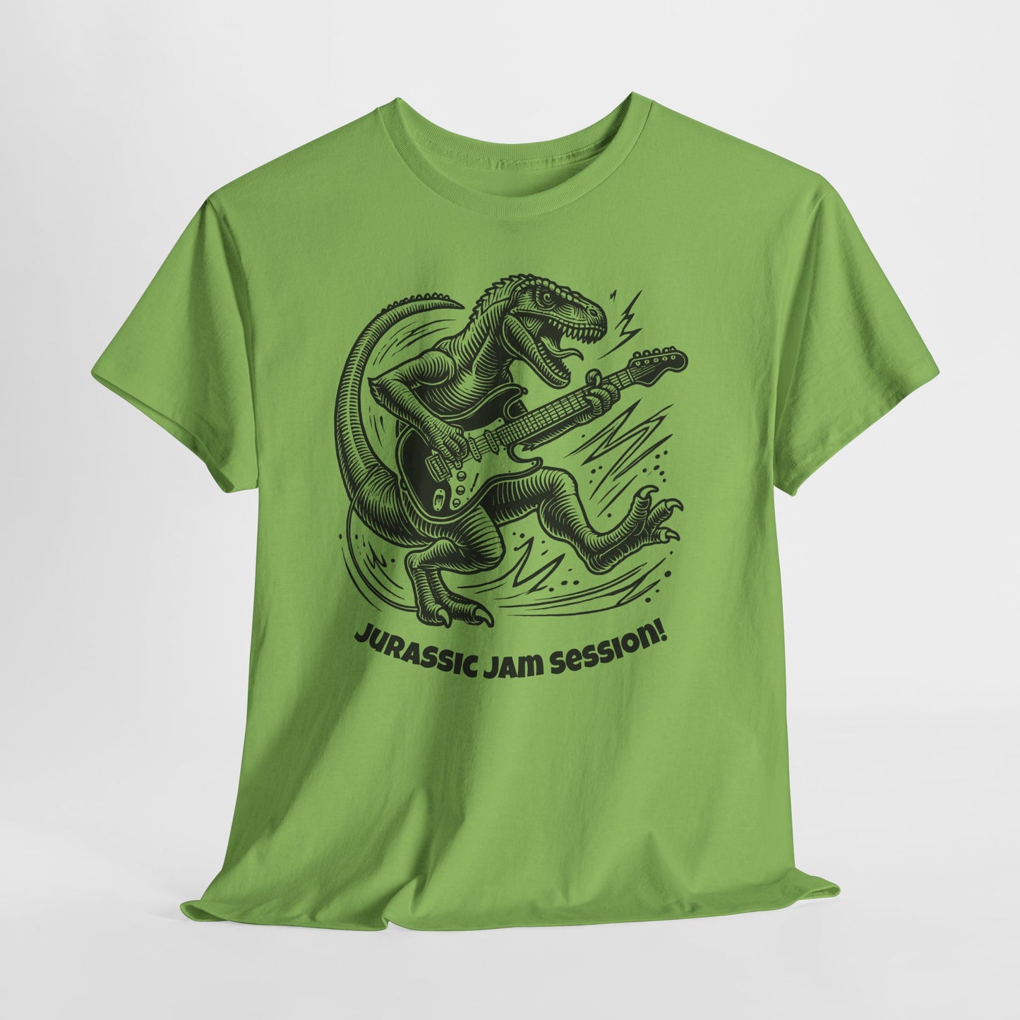 Jurassic Jam Session T-Shirt — Guitar Playing Velociraptor Graphic Tee