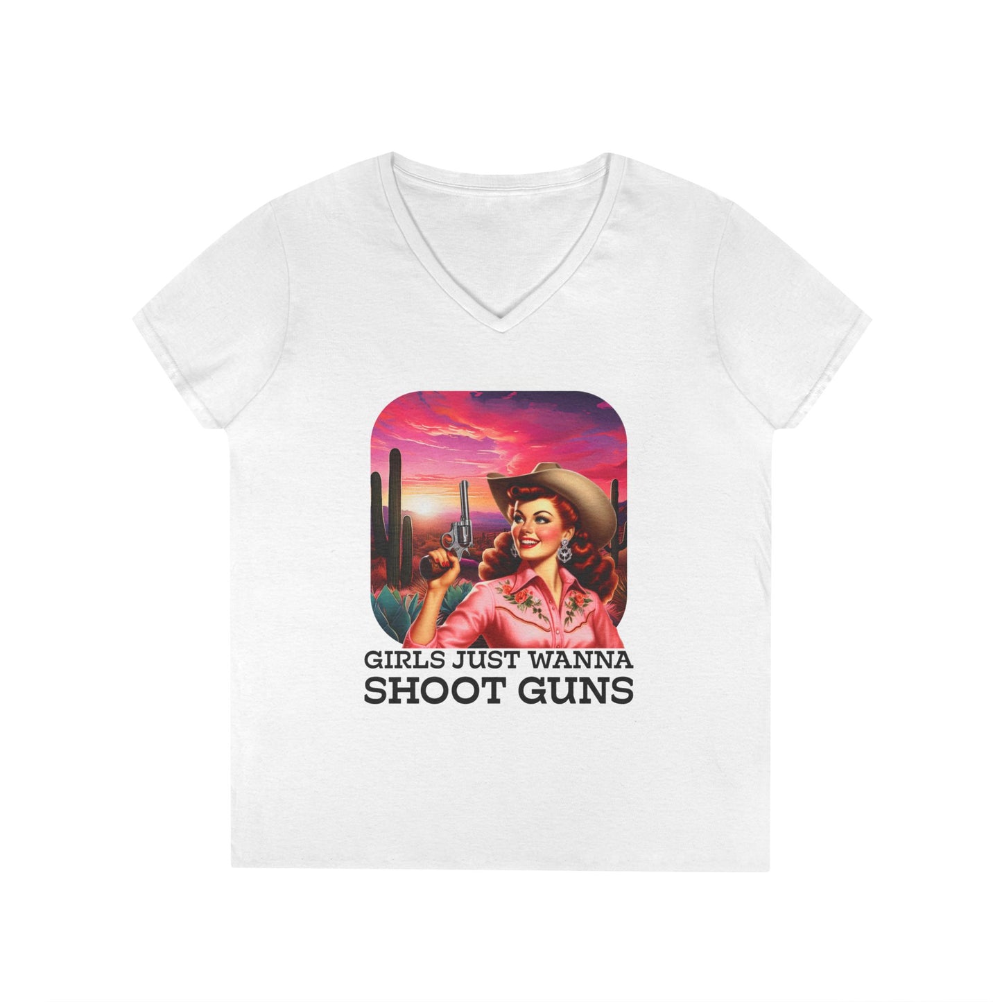 Girls Just Wanna Shoot Guns Cowgirl V-Neck Tee