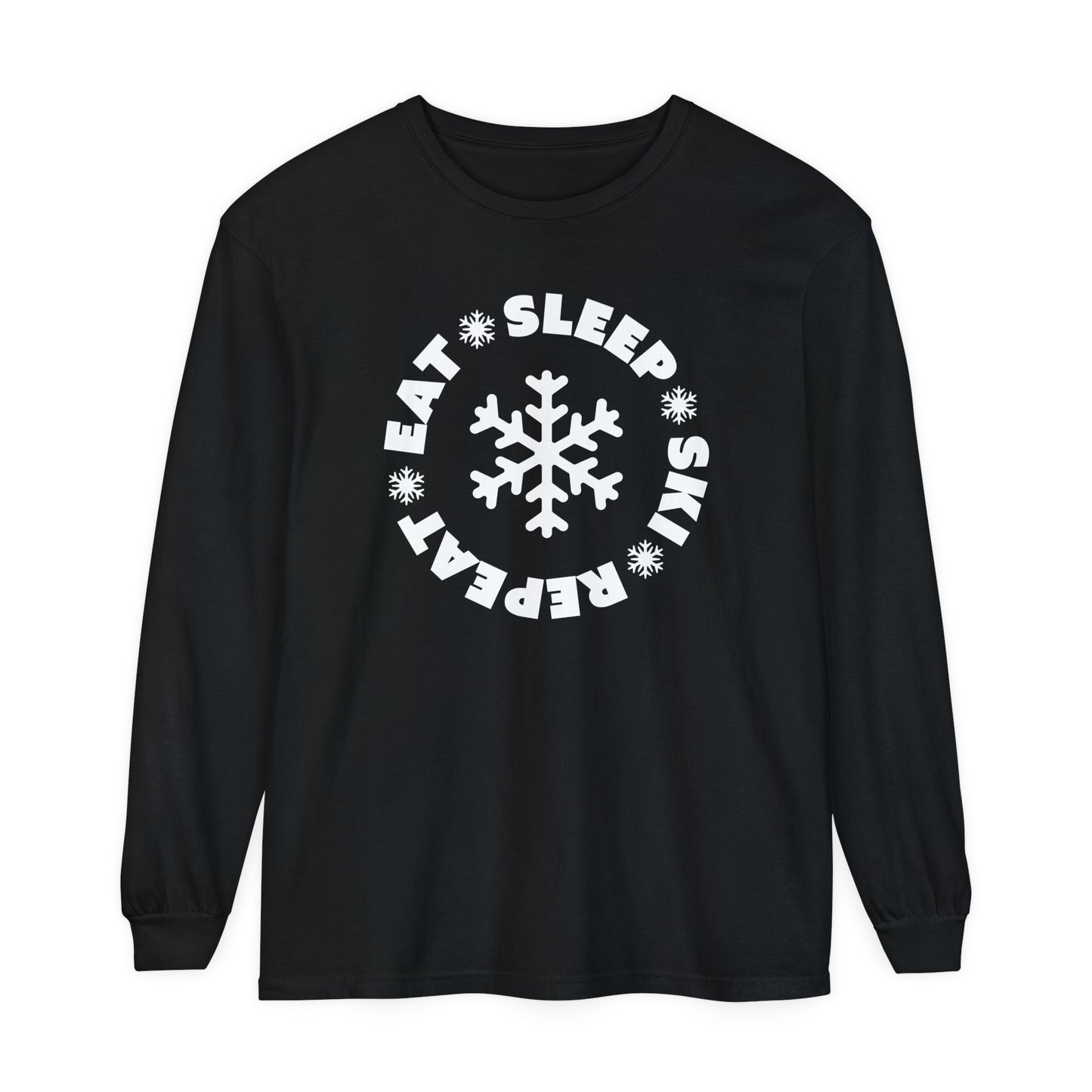 Eat Sleep Ski Repeat Long Sleeve T-Shirt For Winter Weather T Shirt For Ski Bum TShirt