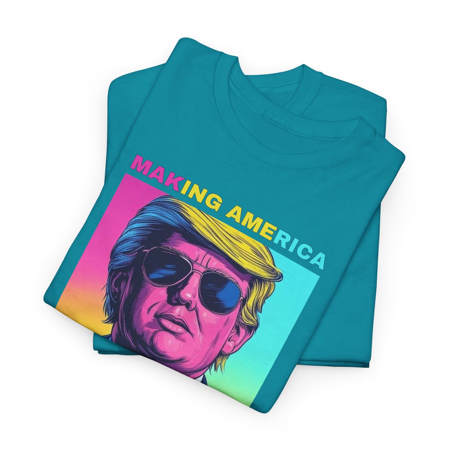 Pop Art Trump T-Shirt For Make America Great Again T Shirt For Retro Neon Graphic TShirt