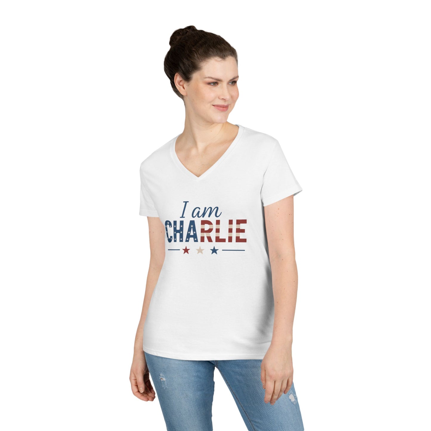 I Am Charlie V-Neck T-Shirt - Patriotic Charlie Kirk Tee