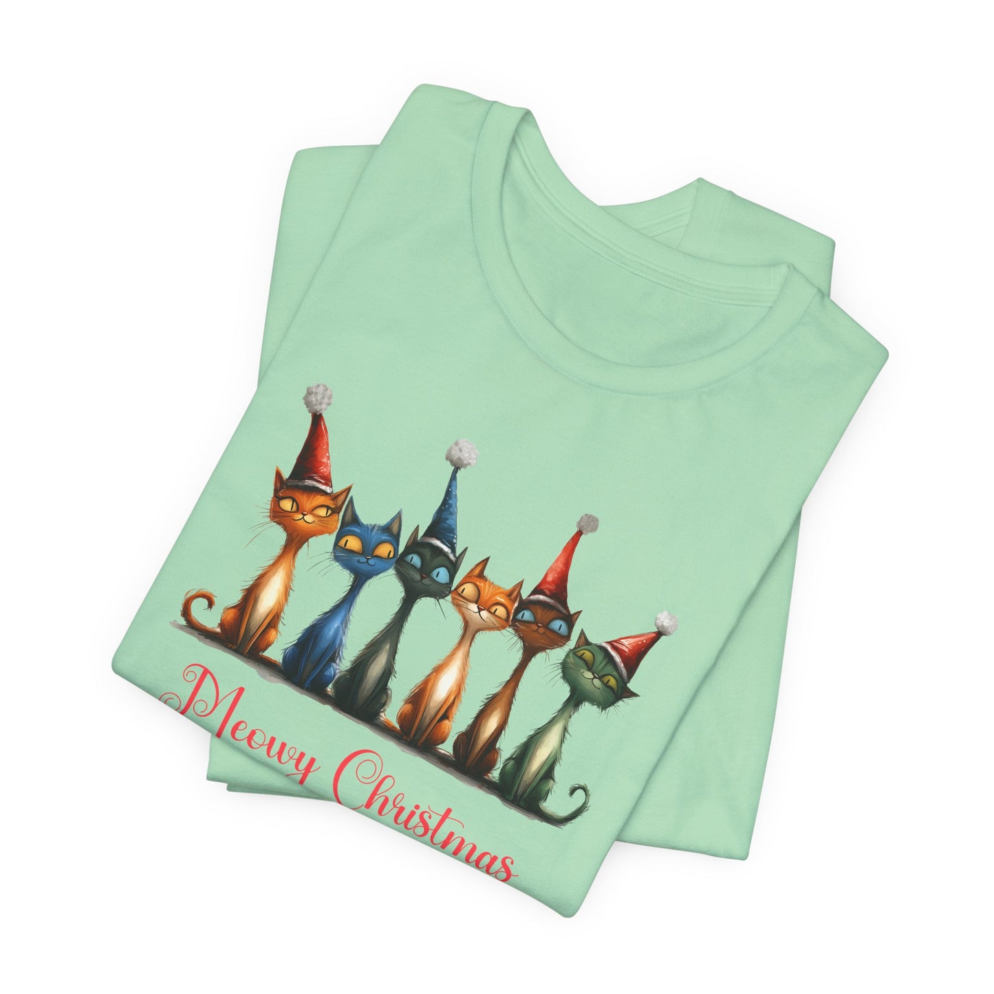 Meowy Christmas T-Shirt For Holiday Cat T Shirt For Festive Feline TShirt