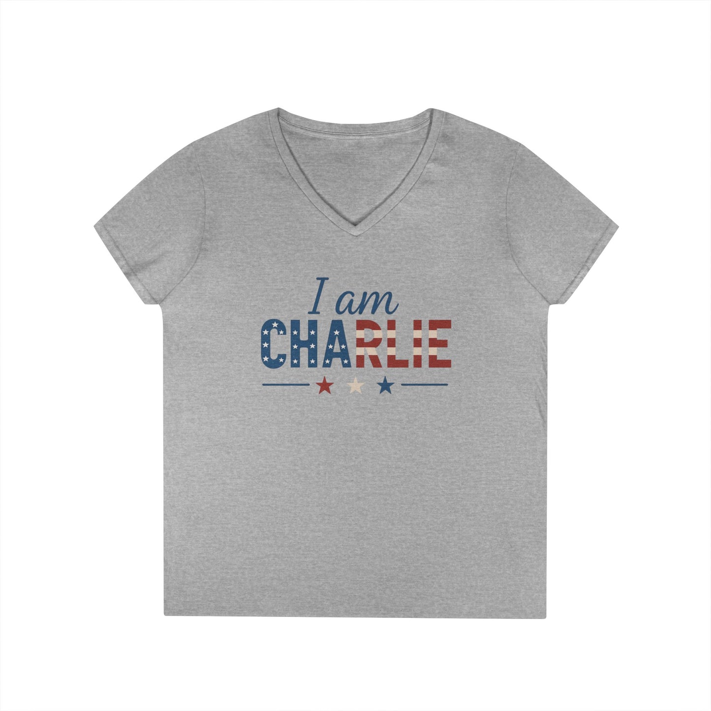 I Am Charlie V-Neck T-Shirt - Patriotic Charlie Kirk Tee