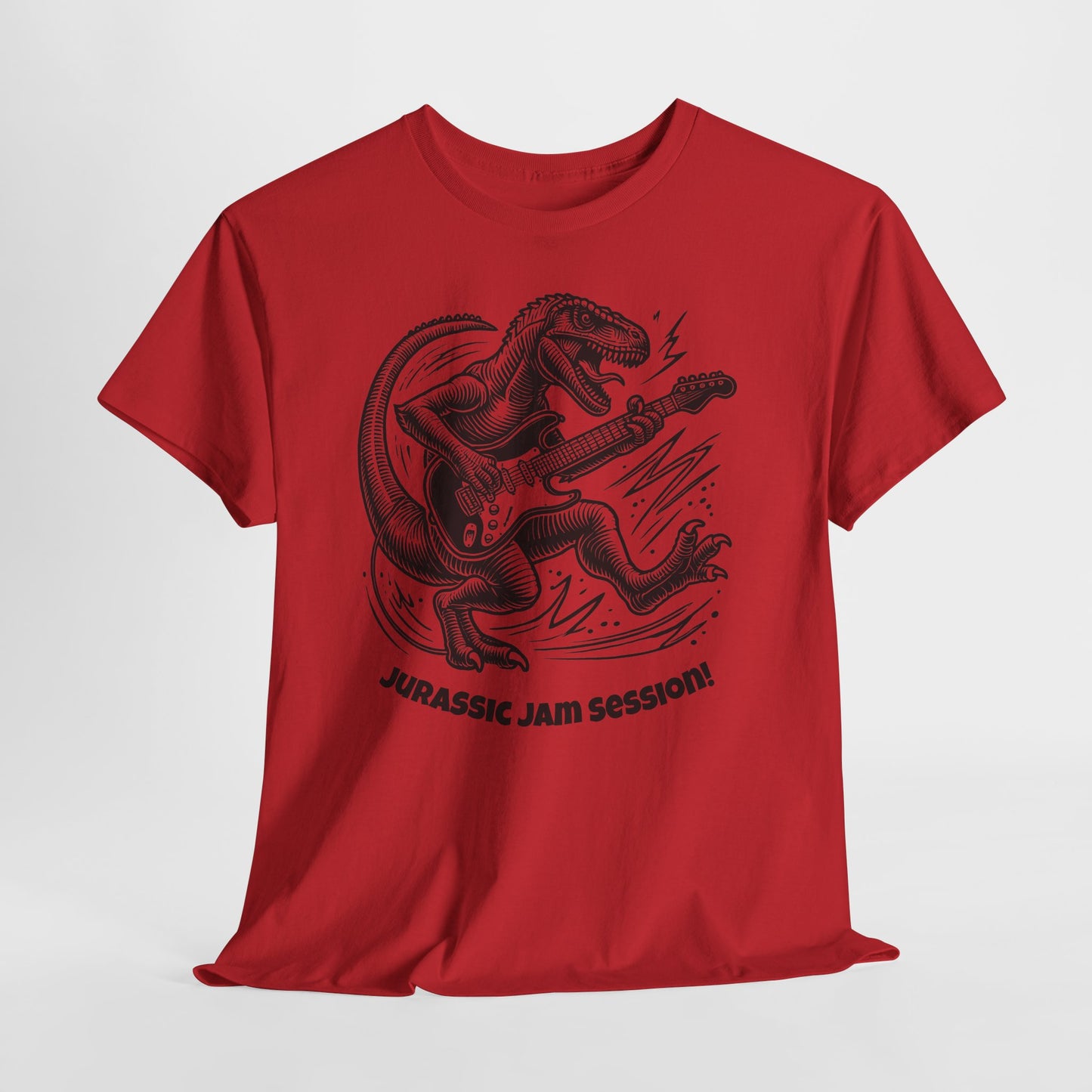 Jurassic Jam Session T-Shirt — Guitar Playing Velociraptor Graphic Tee