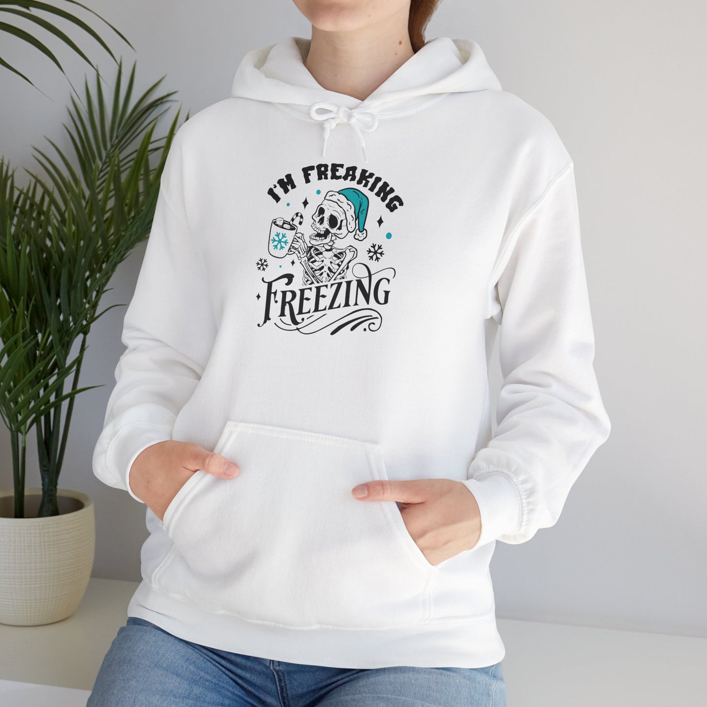 Sarcastic Freezing Skeleton Hooded Sweatshirt for Funny Winter Hoodie