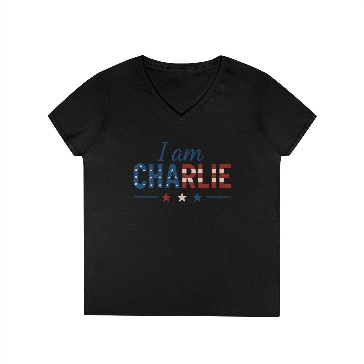I Am Charlie V-Neck T-Shirt - Patriotic Charlie Kirk Tee