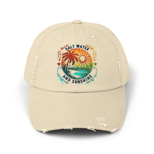 Salt Water and Sunshine Distressed Ball Cap - Coastal Vibe Hat