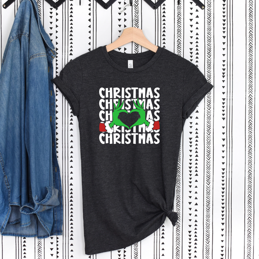 Grinch Heart T-Shirt For Merry Christmas TShirt For Cute Holiday T Shirt For Women