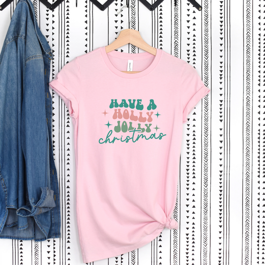 Holly Jolly Christmas T-Shirt For Cute Retro Ladies TShirt For Festive Holiday T Shirt