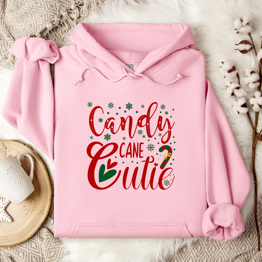 Candy Cane Cutie Hooded Sweatshirt For Cute Christmas Hoodie For Holiday Peppermint Lover Clothing