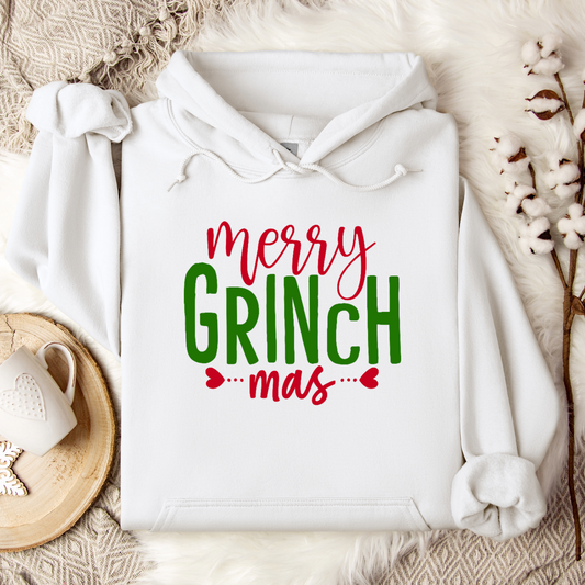 Merry Grinchmas Hooded Sweatshirt For Christmas Hoodie For Festive Outerwear