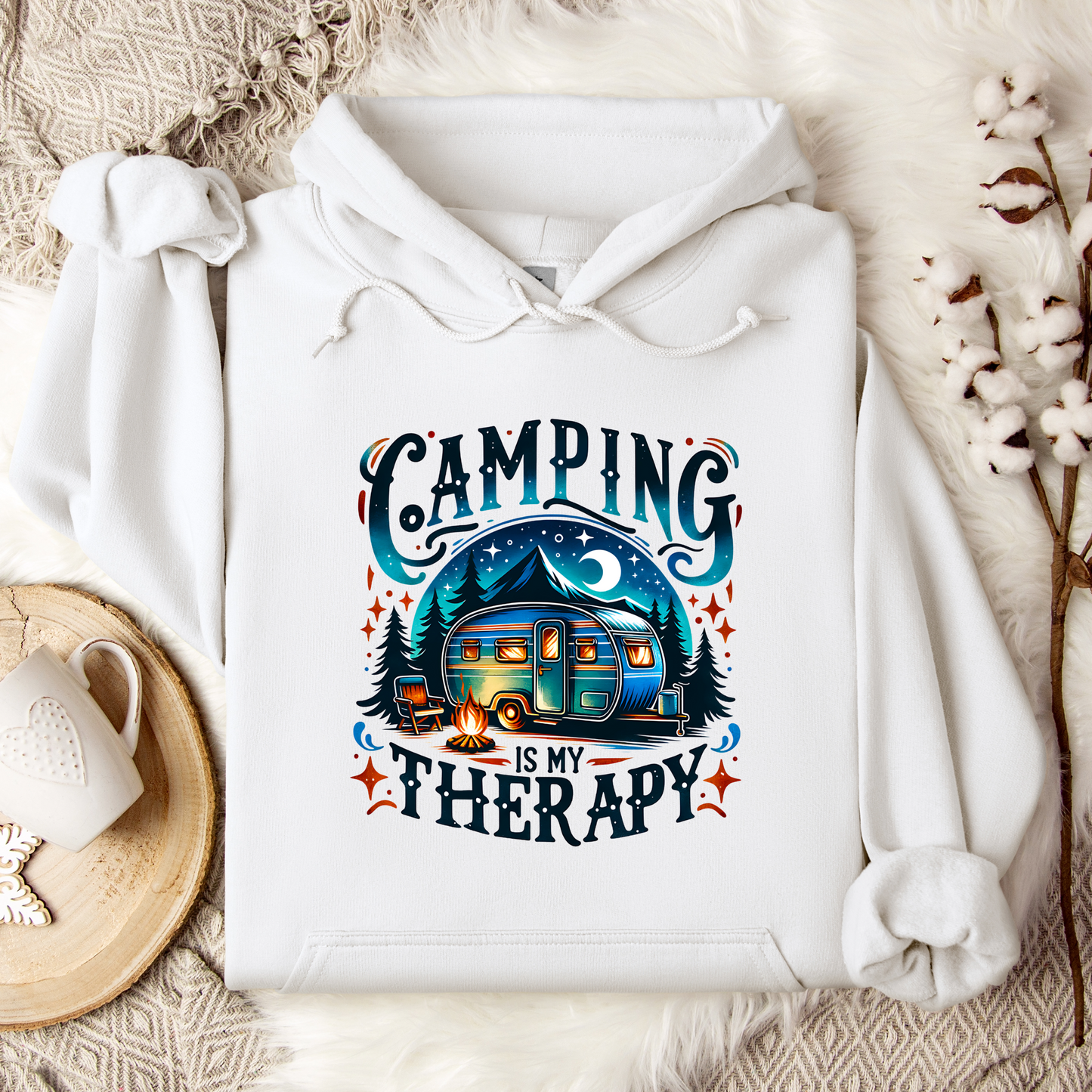 Camping Is My Therapy Hoodie ForCanned Ham Hooded Sweatshirt For Cozy Camp Hoodie