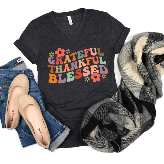 Retro Thanksgiving T-Shirt For Blessed T Shirt For Thankful TShirt For Grateful Tee For Turkey Day