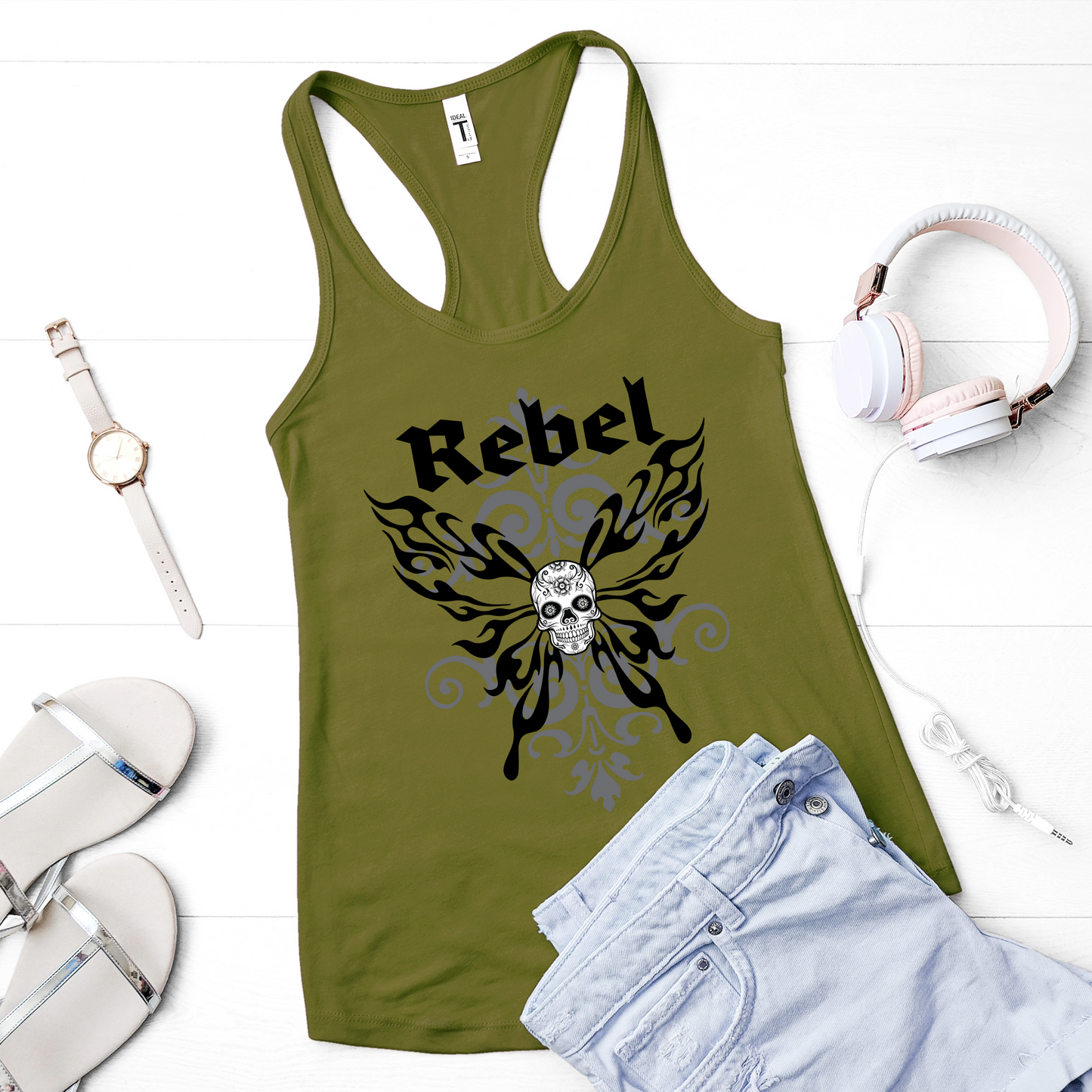 Rebel Tank Top For Day Of The Dead Top For Butterfly Tank For Sugar Skull Racer Back Tank For Conservative Ladies