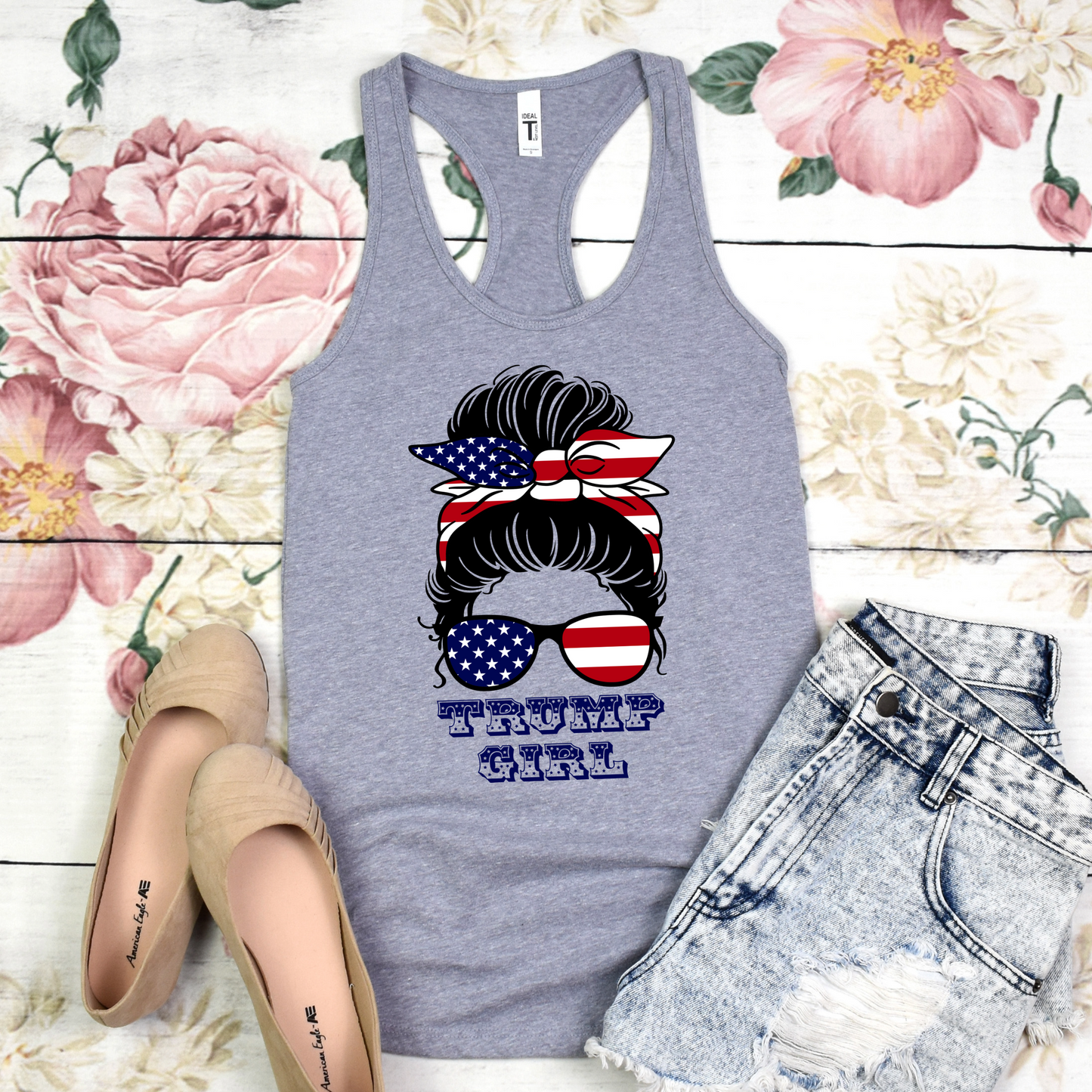 Trump Girl Tank Top For Conservative Patriotic Shirt For  Messy Bun Shirt For Mother's Day Gift