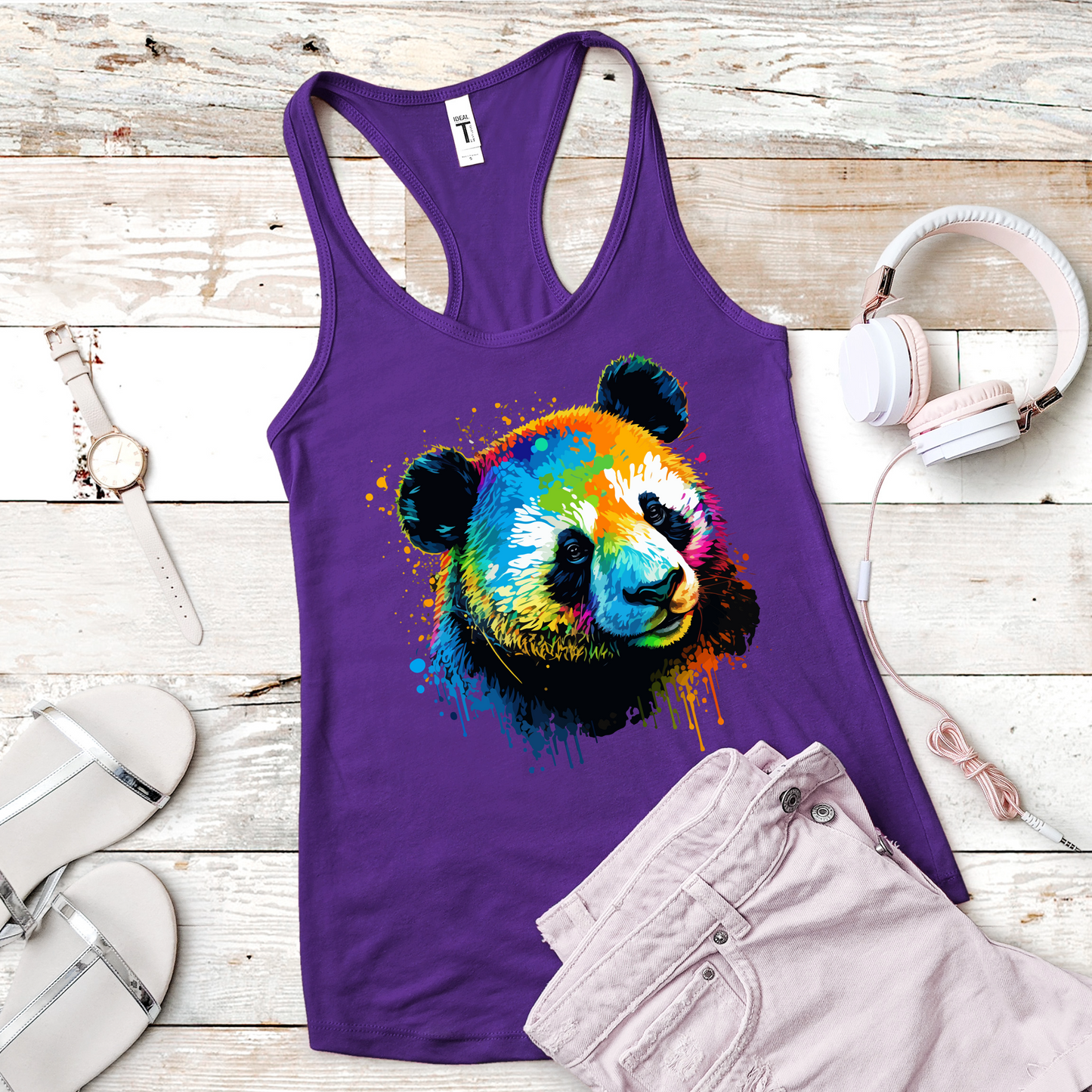 Colorful Panda Tank Top For Zoo Animal Shirt With Pop Art Panda Gift Idea