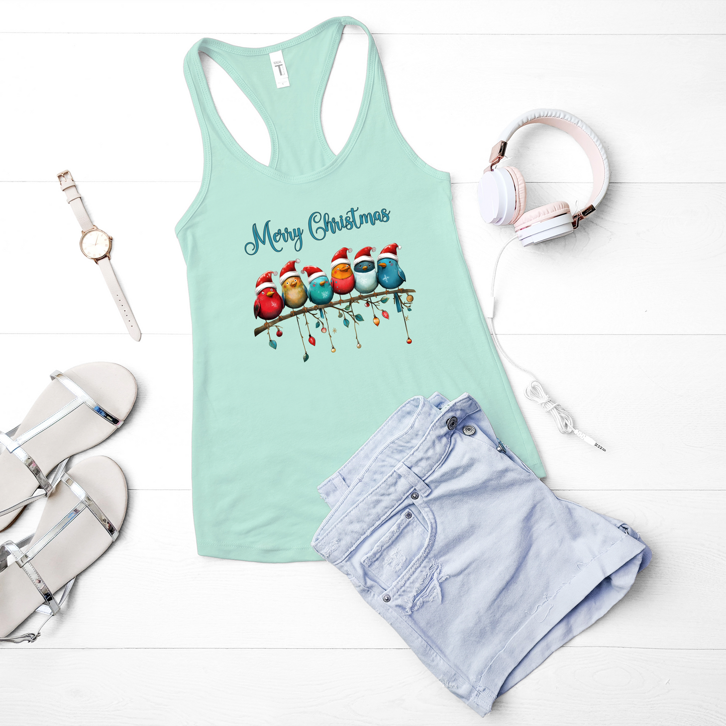 Holiday Birds Racerback Tank For Christmas Finches Summer Top