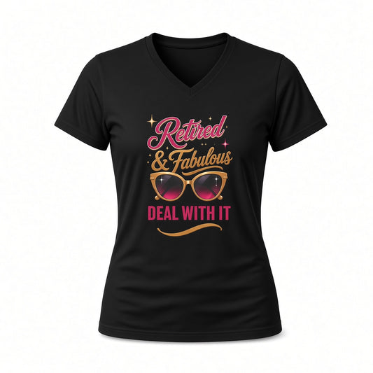 Retired & Fabulous V-Neck Tee — "Retired & Fabulous Deal With It" Retirement Shirt