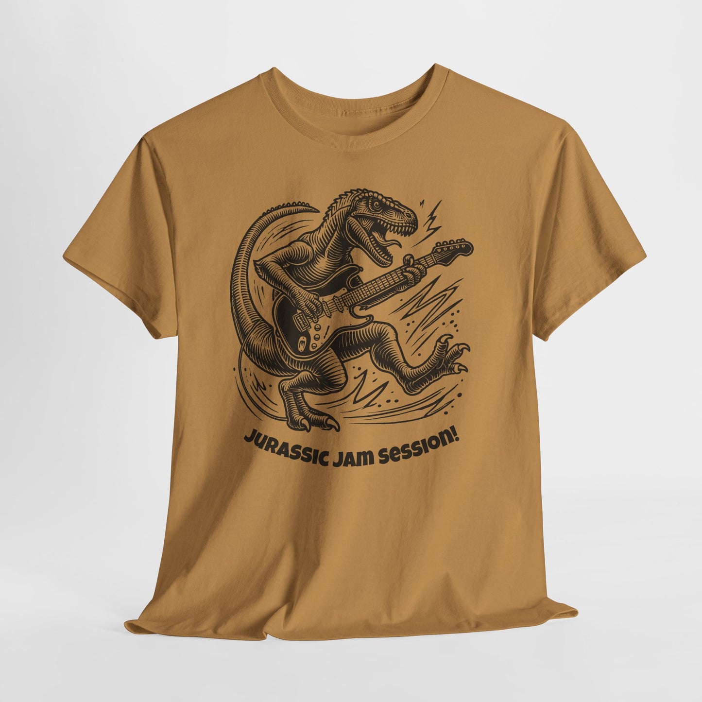 Jurassic Jam Session T-Shirt — Guitar Playing Velociraptor Graphic Tee