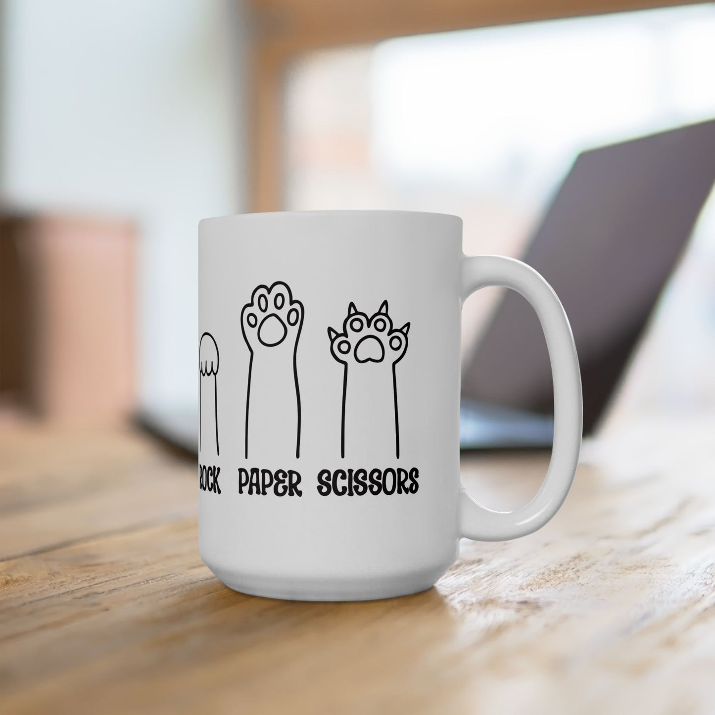 Rock Paper Scissors Cat Paw Coffee Mug For Fun Kitty Tea Cup For Hot Cocoa