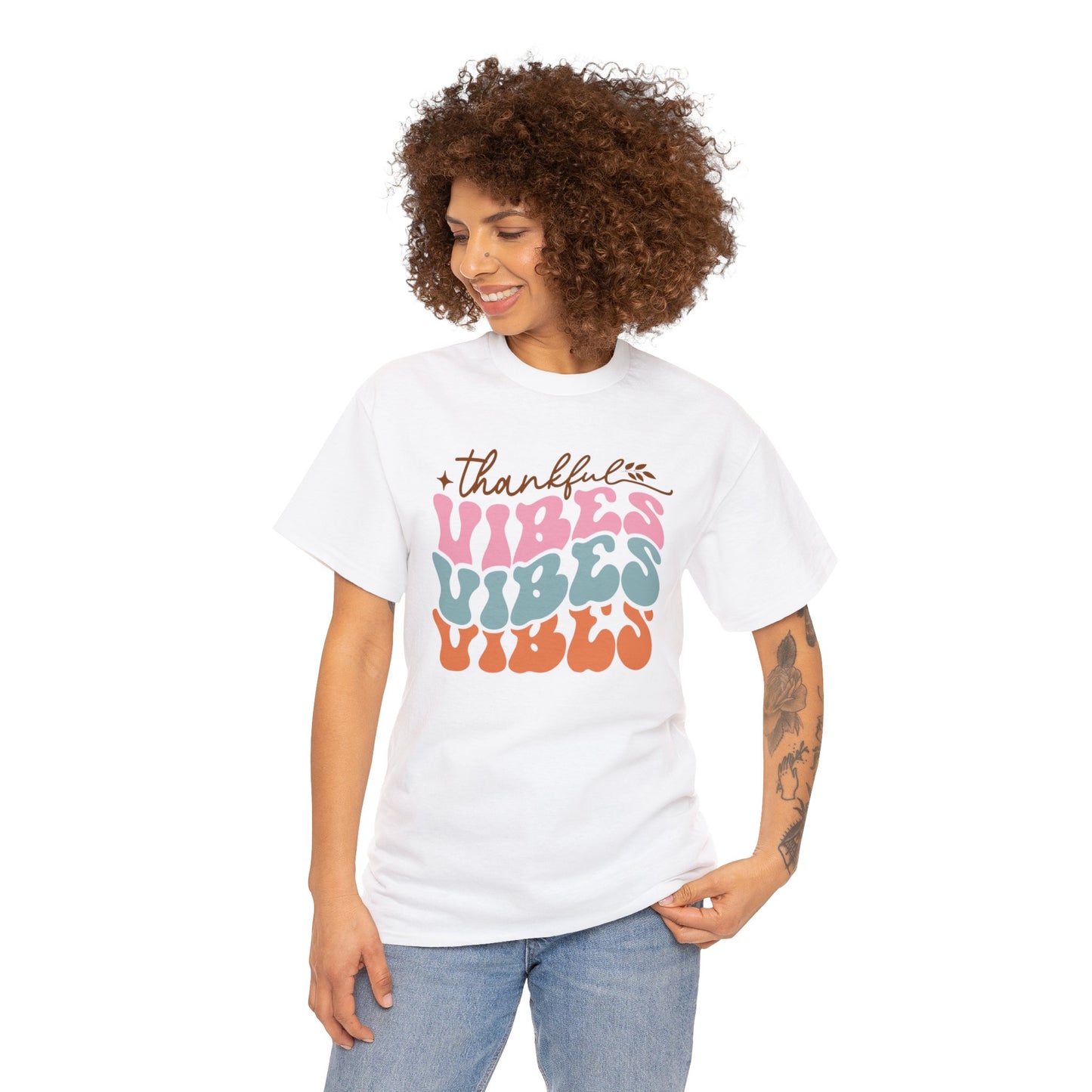 Thankful Vibes T-Shirt For Retro Thanksgiving T Shirt For Colorful Turkey Day TShirt