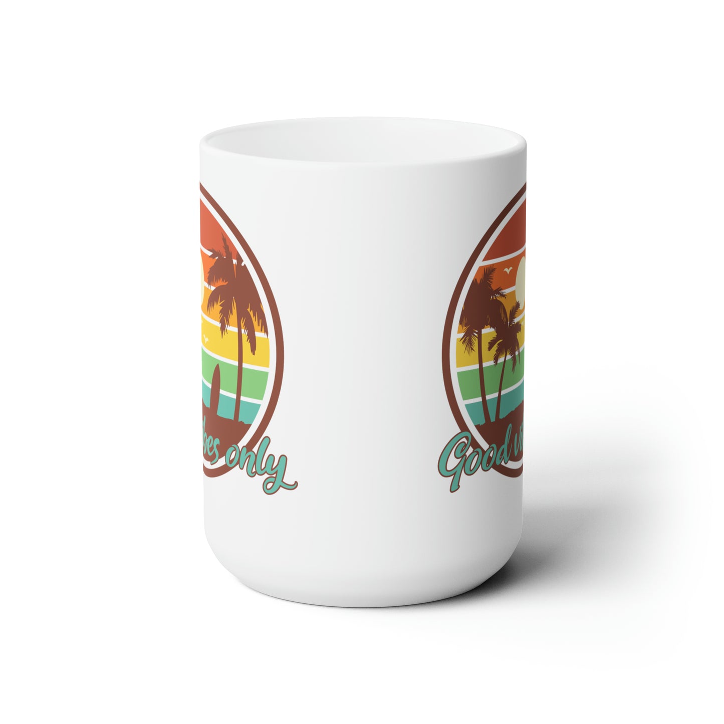Good Vibes Only Coffee Mug For Beach Scene Hot Tea Cup With Palm Trees
