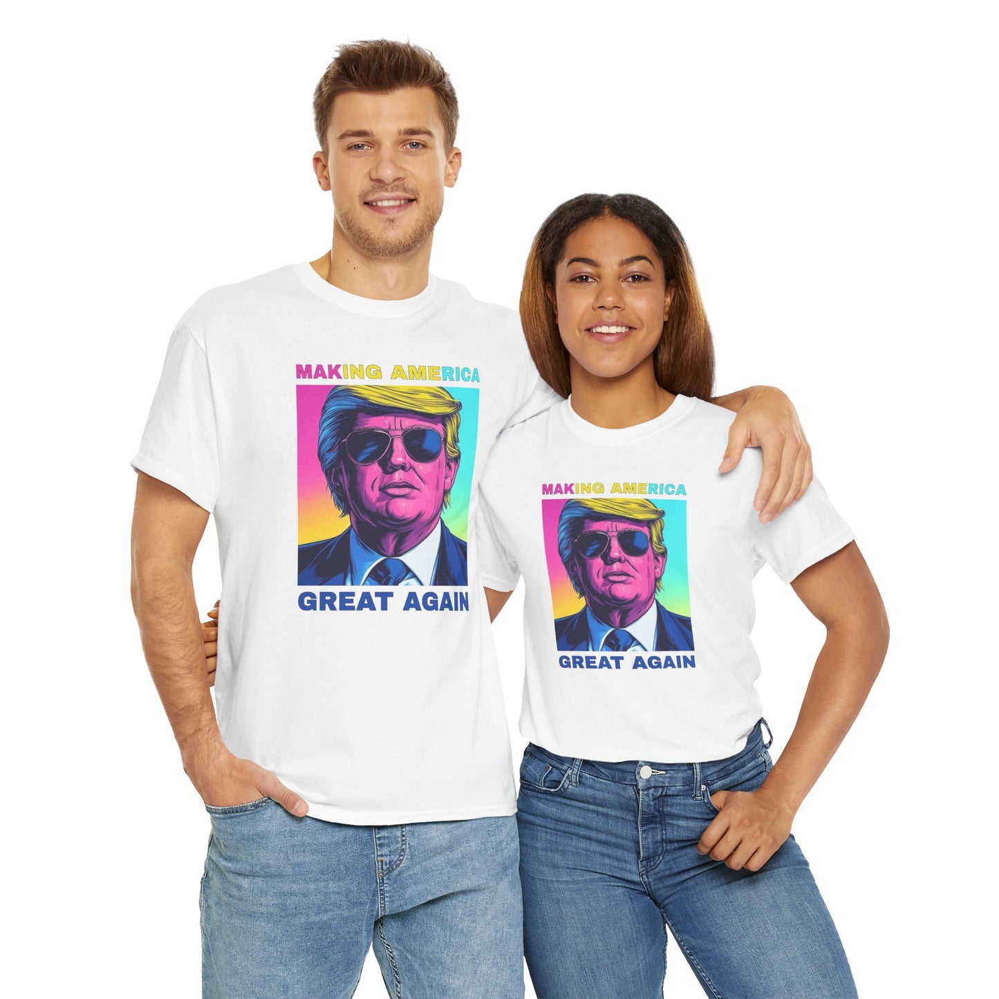 Pop Art Trump T-Shirt For Make America Great Again T Shirt For Retro Neon Graphic TShirt