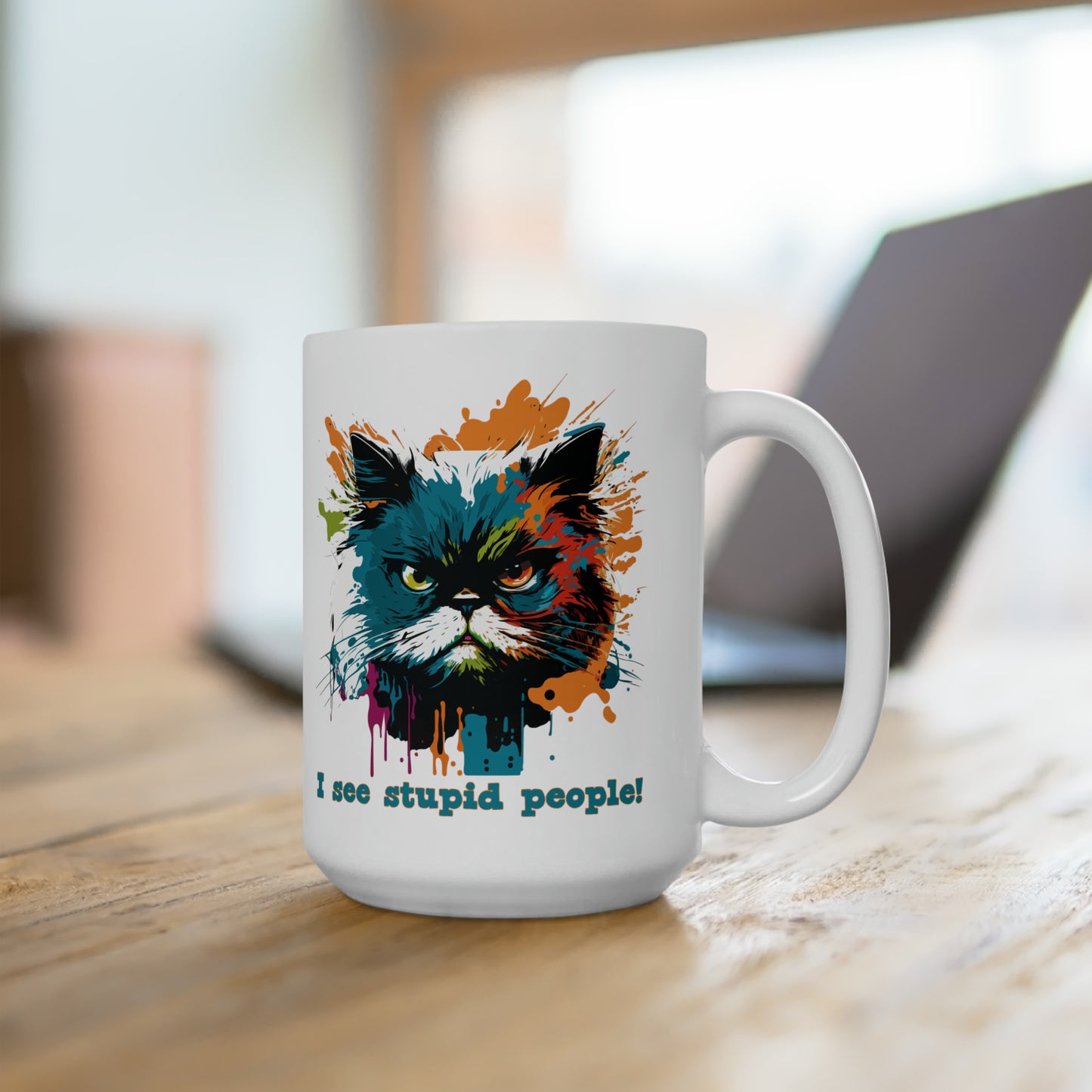 Sarcastic Cat Mug For Stupid People Hot Tea Cup For Funny Feline Gift
