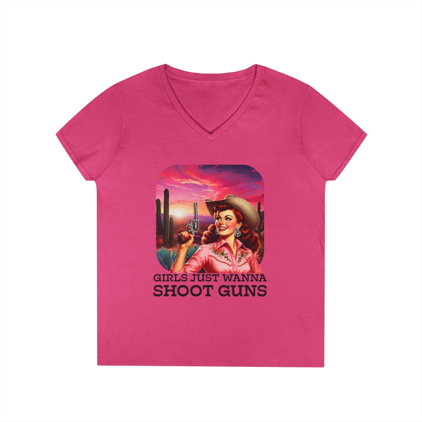 Girls Just Wanna Shoot Guns Cowgirl V-Neck Tee
