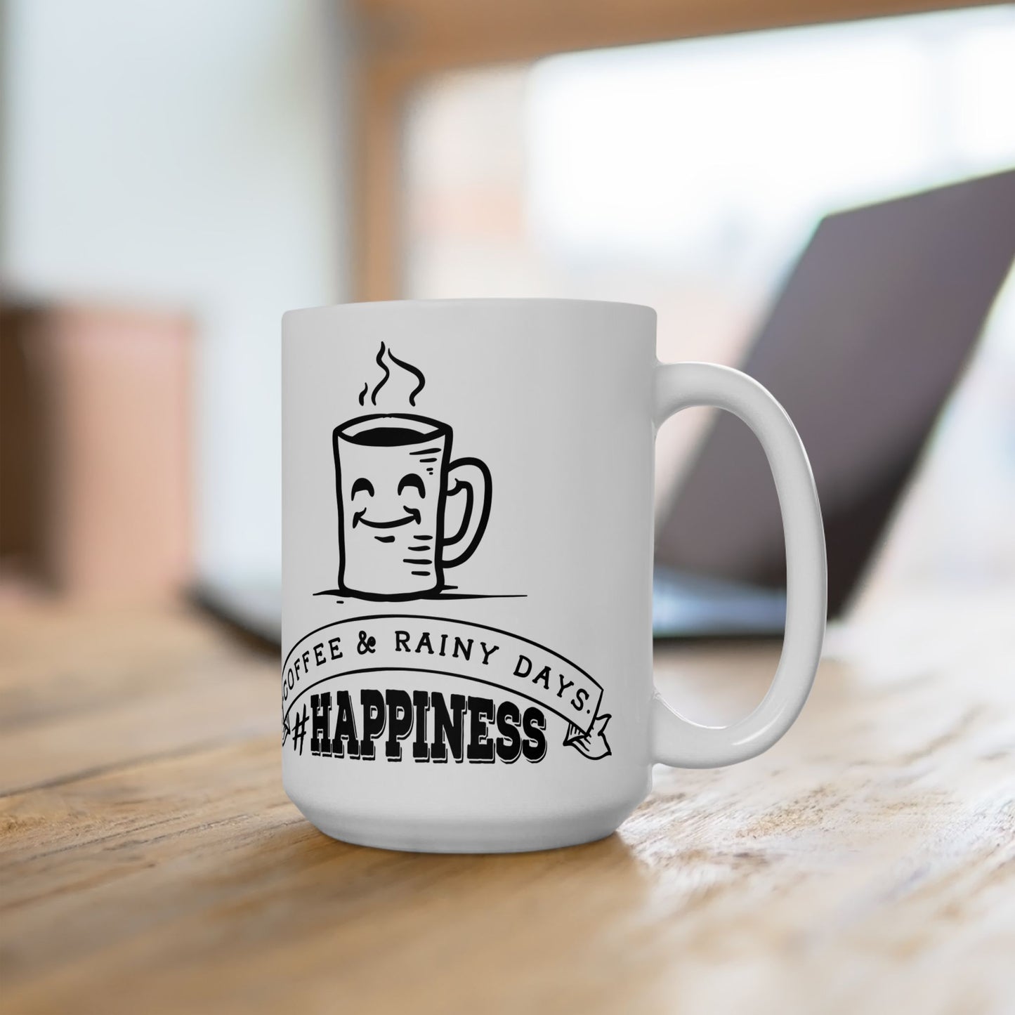 Happiness Coffee Cup For Rainy Day Cocoa Mug For Hot Tea Smiles