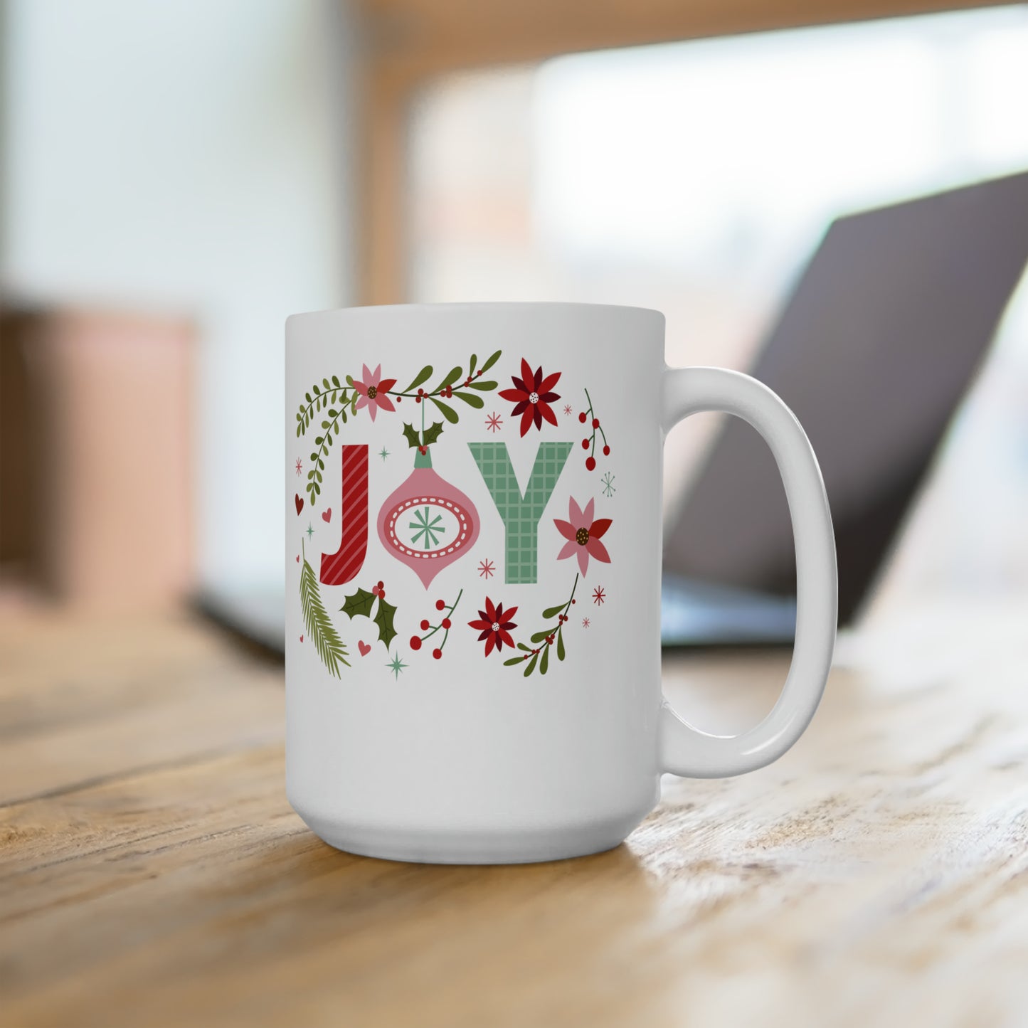Joy Wreath Coffee Hot Tea Cocoa Christmas Mug