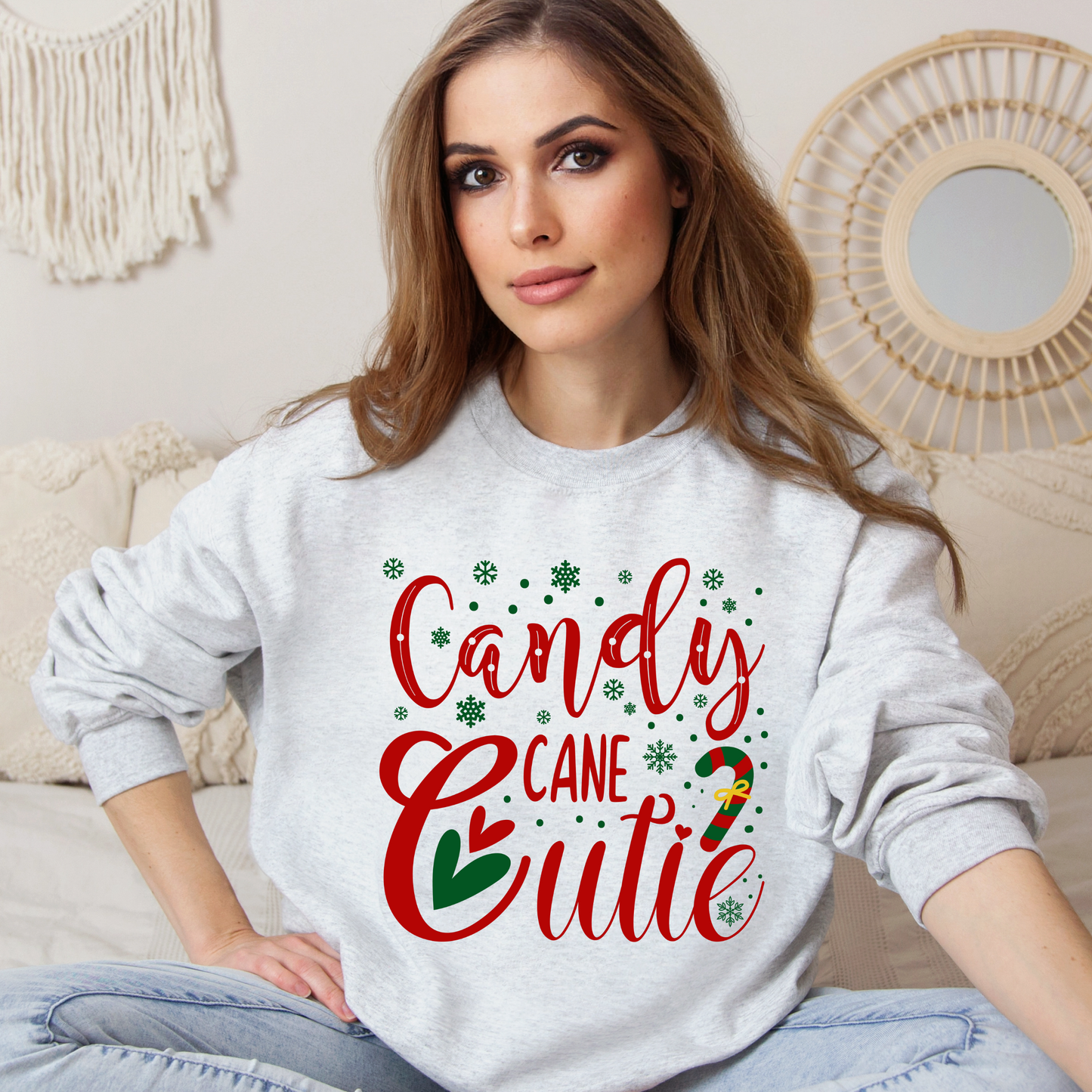 Candy Cane Crewneck Sweatshirt For Christmas Shirt For Holiday Winter Wear