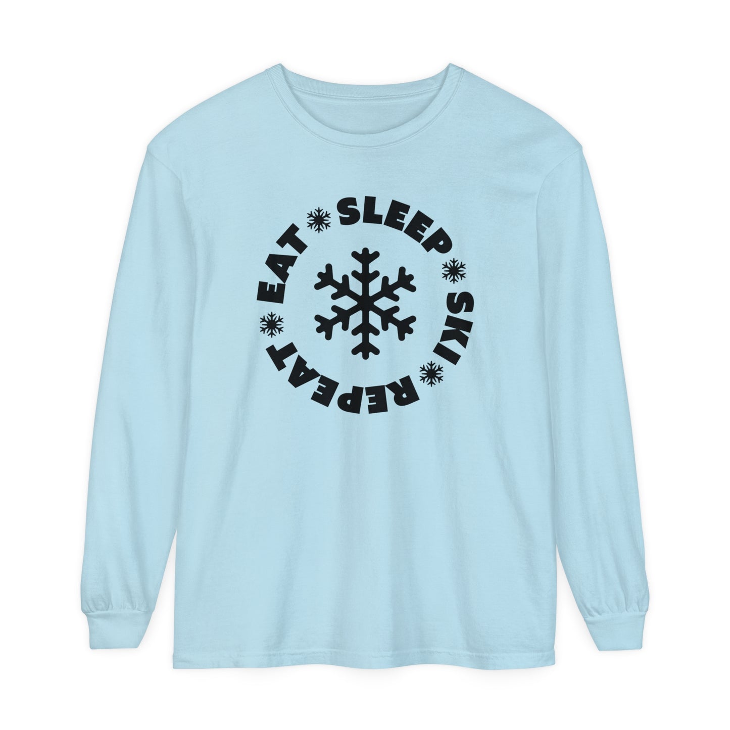 Eat Sleep Ski Repeat Long Sleeve T-Shirt For Winter Weather T Shirt For Ski Bum TShirt