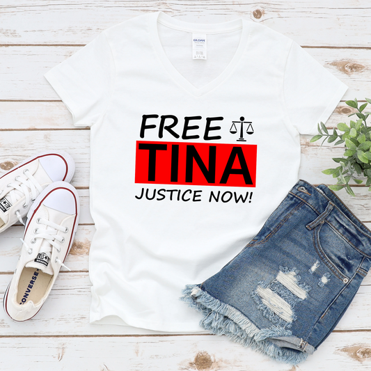 Free Tina V-Neck T-Shirt - Justice Now Tee