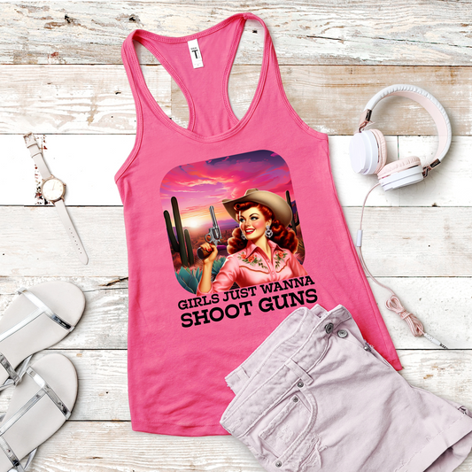 Girls Just Wanna Shoot Guns Cowgirl Tank Top