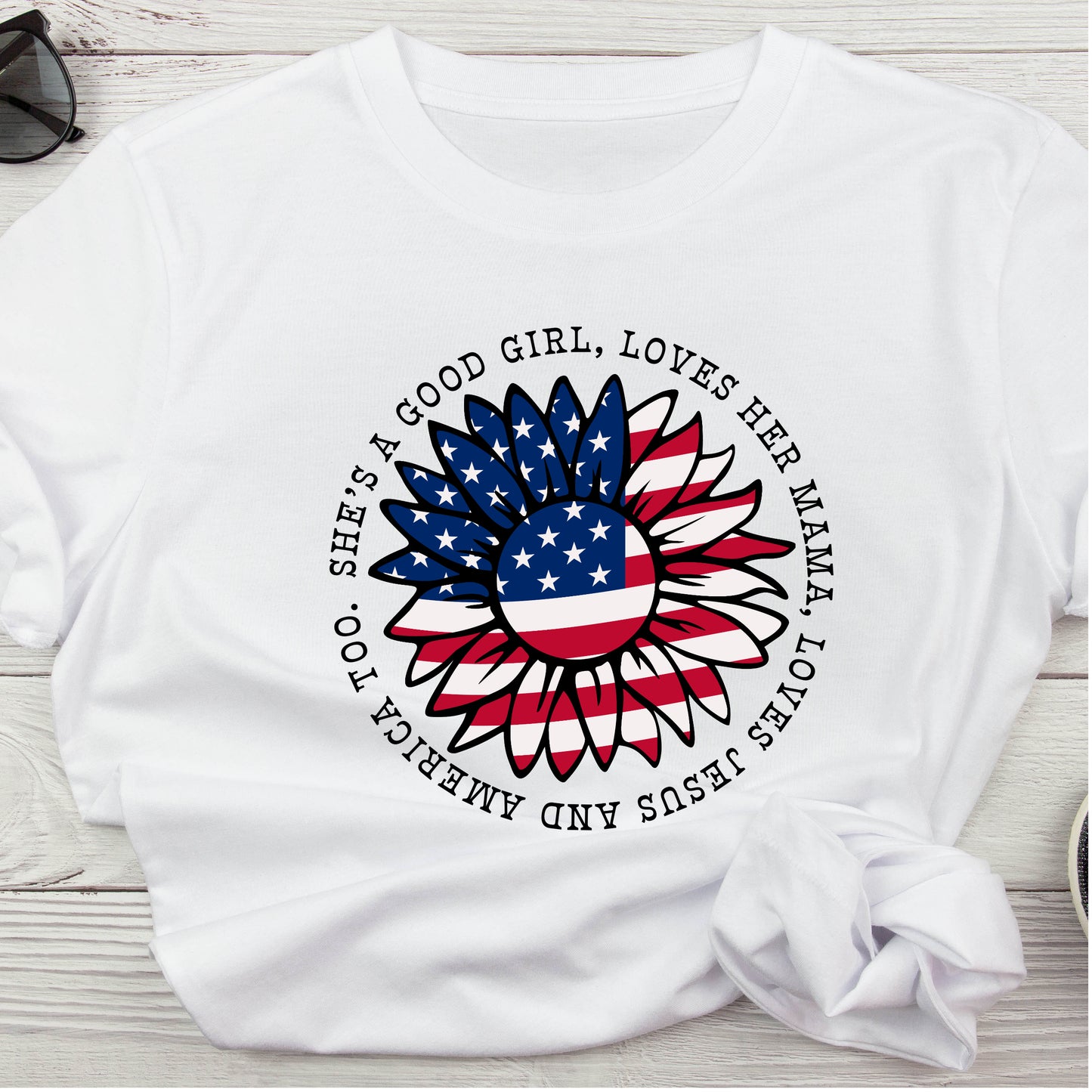 Patriotic Sunflower T Shirt Gift For Woman Song Lyric T-Shirt For Conservative Woman TShirt Good Girl T Shirt For Patriotic Girl TShirt