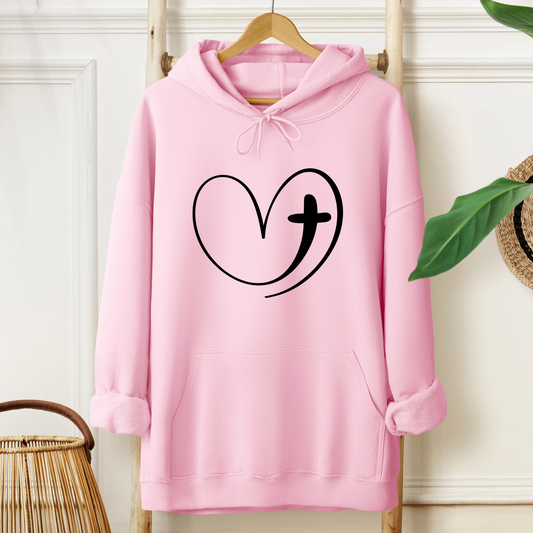 Faith Love Heart Cross Hoodie - Stylish Christian Sweatshirt